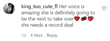 Fan's comment under a video of Heiress Harris and her music teacher, Anna Tracy, singing a Christmas song | Photo: Instagram/annietracy