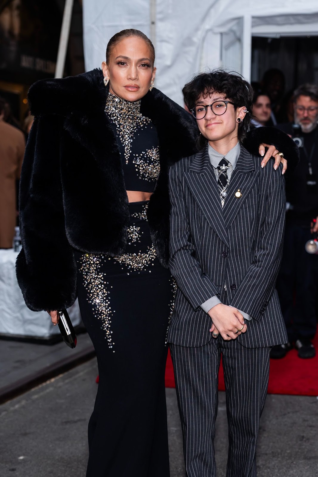 Jennifer Lopez and Emme Muñiz posing at the Barrymore Theater in Midtown | Source: Getty Images