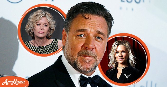 Actress Meg Ryan at the PBS portion of the 2012 Summer TCA Tour held at the Beverly Hilton Hotel on July 22, 2012 in Los Angeles, California [left]. Russell Crowe during the 2016 premiere of "The Nice Guys" in Italy [center].  Danielle Spencer poses during a photo call at the Capitol Theatre on August 14, 2013 in Sydney, Australia [right] | Photo: Getty Images