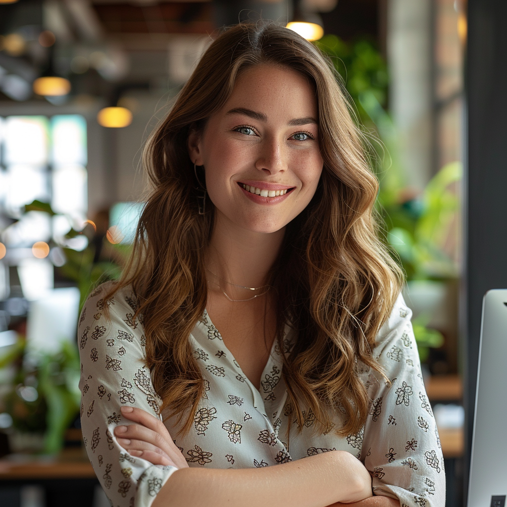 A happy woman standing in her office | Source: Midjourney