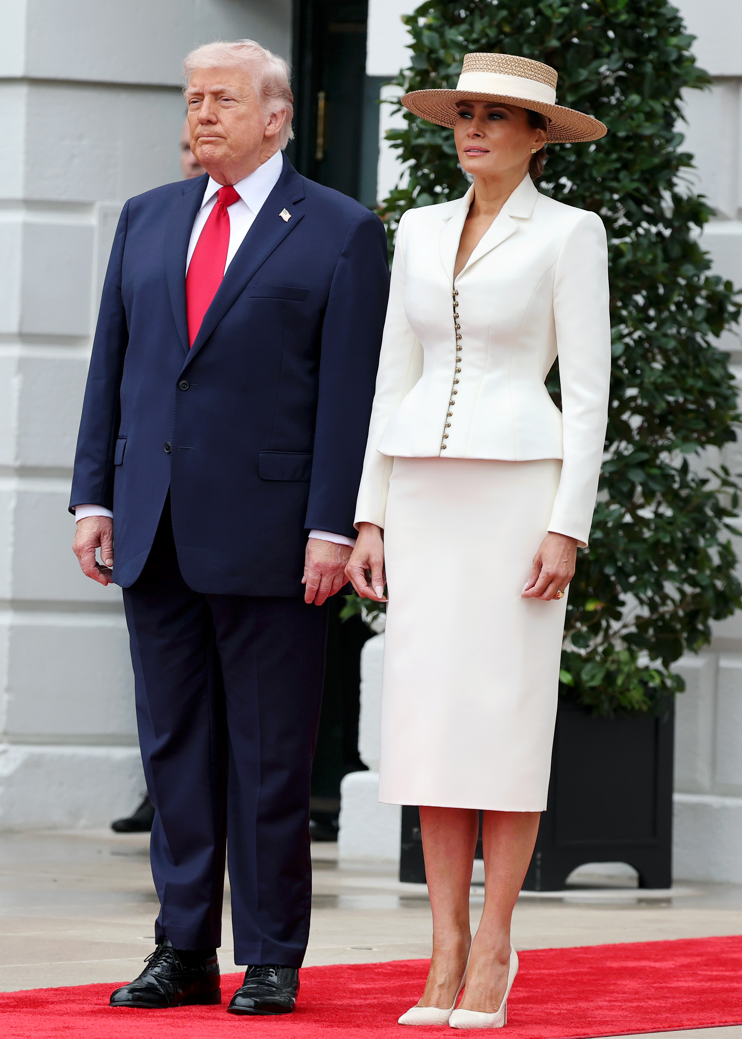 Donald Trump and Melania Trump at the State Arrival Ceremony on the White House South Lawn, in Washington, D.C., on April 28, 2026. | Source: Getty Images