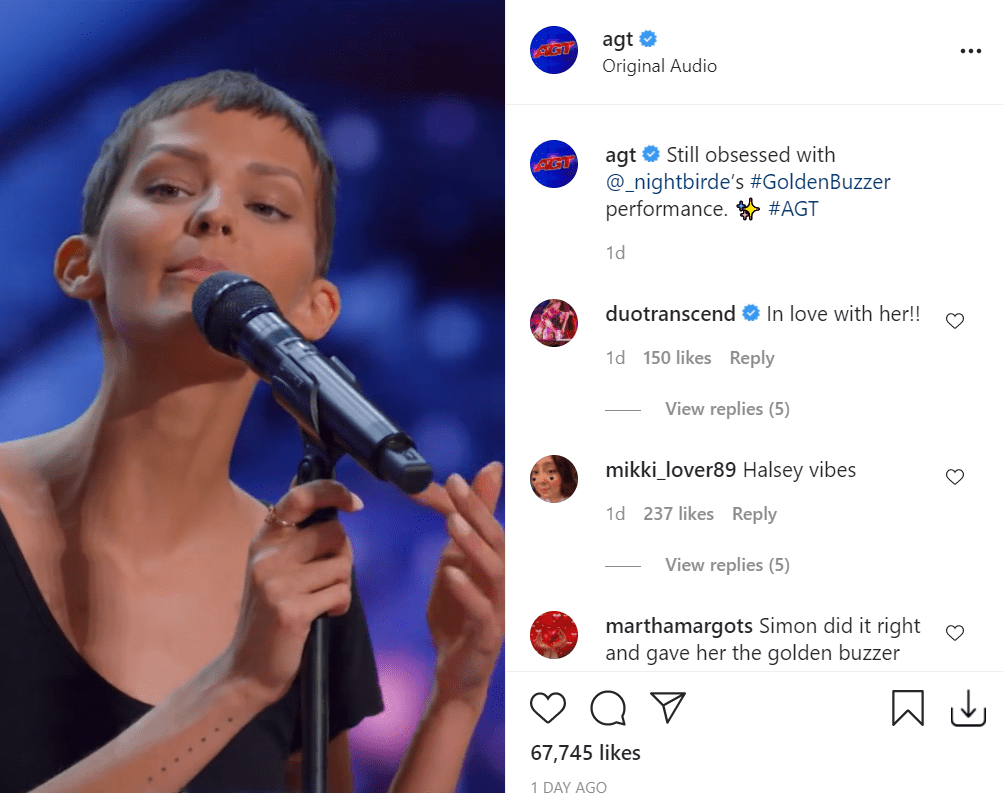 A screenshot of America's Got Talent's post on their Instagram page | Photo: instagram.com/agt
