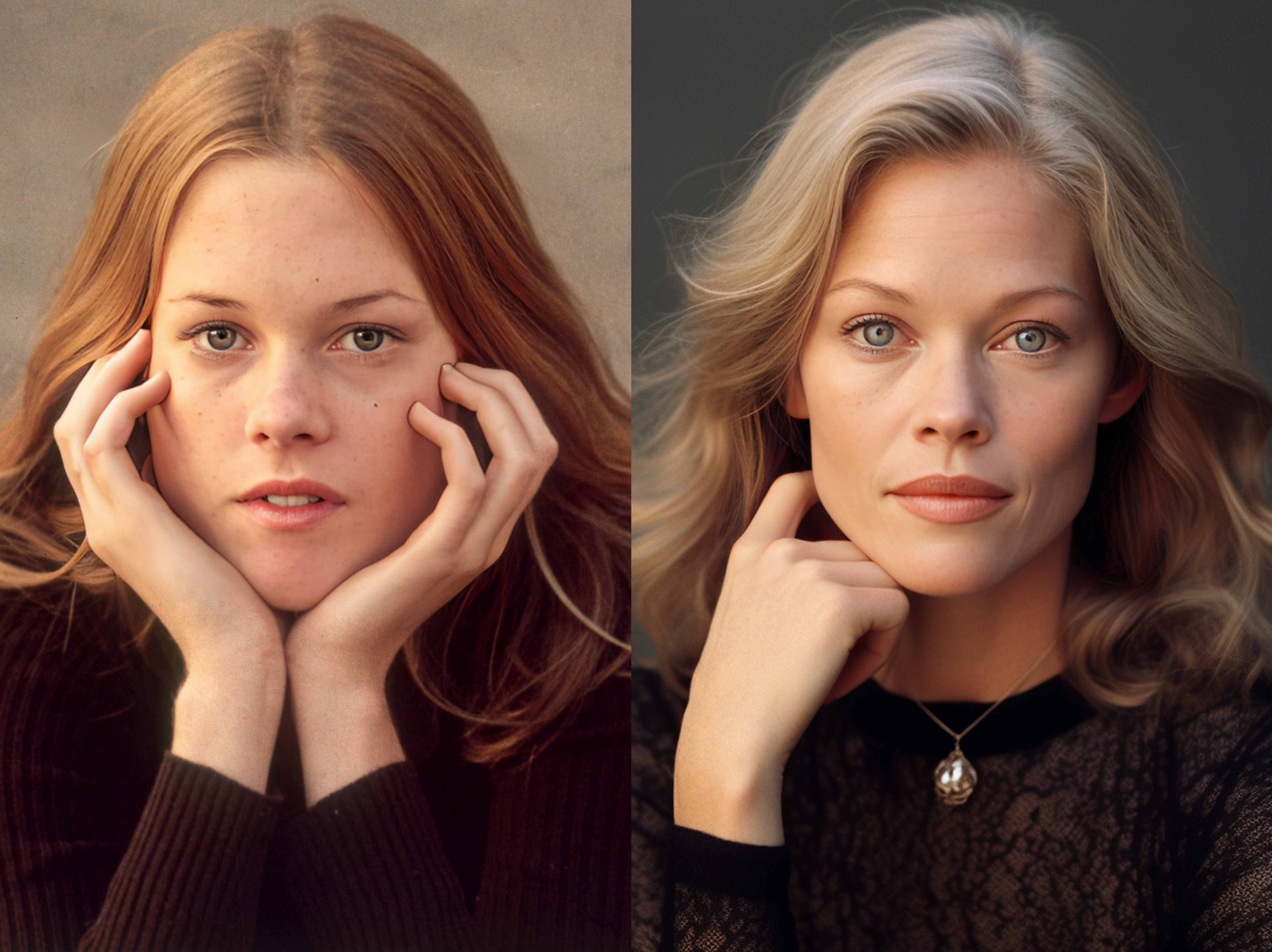18-year-old Melanie Griffith before plastic surgery vs an AI depiction of how her natural hair might have looked like today | Source: Getty Images | Midjourney AI