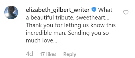 Elizabeth Gilbert commented on Maria's post | Instagram: @officialmariabello