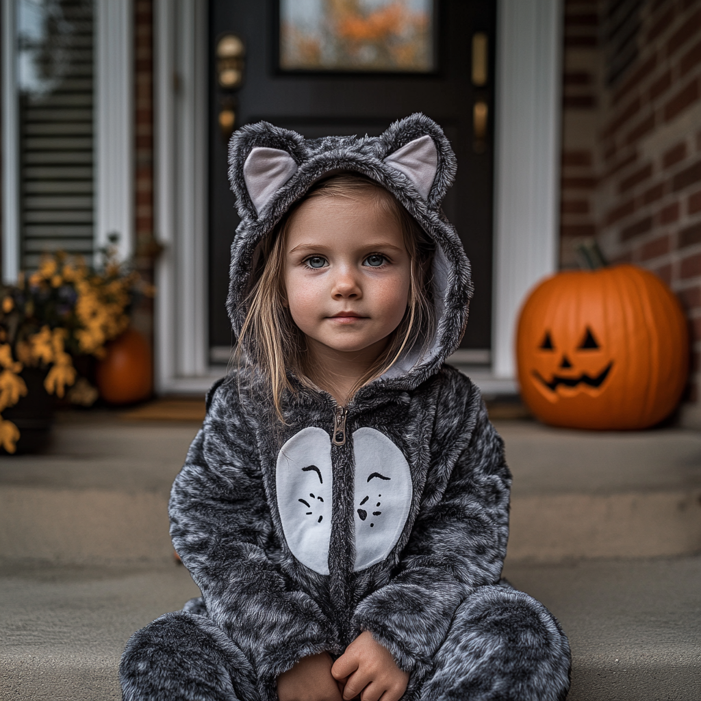 A little girl wearing a cat costume on Halloween | Source: Midjourney