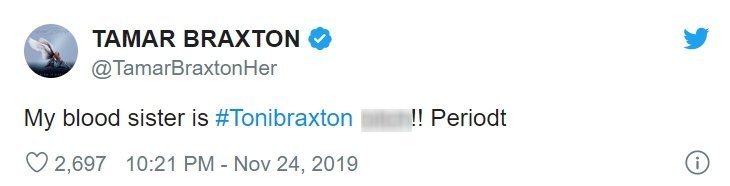 Tamar Braxton comments on sister Toni Braxton's AMA performance | Photo: Twitter/ Tamar Braxton