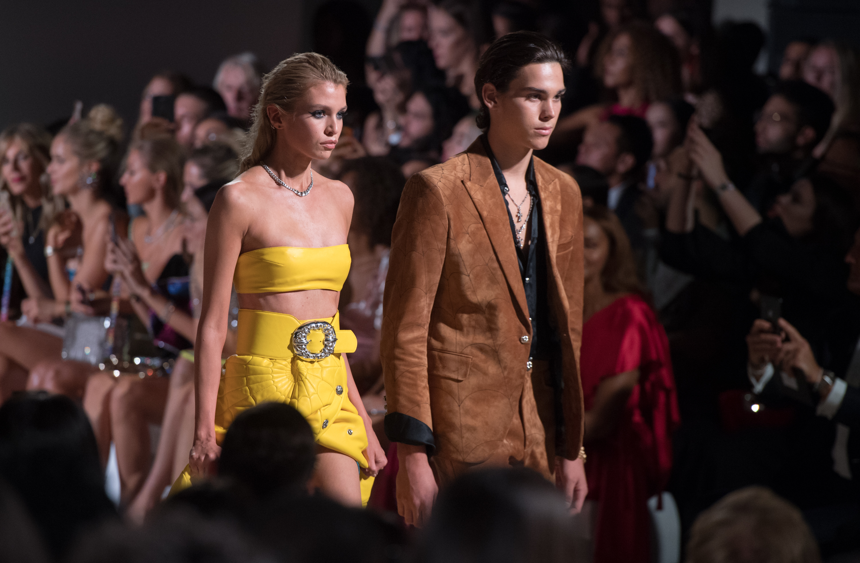 Stella Maxwell and Paris Brosnan walk the runway at the Fashion for Relief show during London Fashion Week 2019, on September 14, 2019, in London, England. | Source: Getty Images