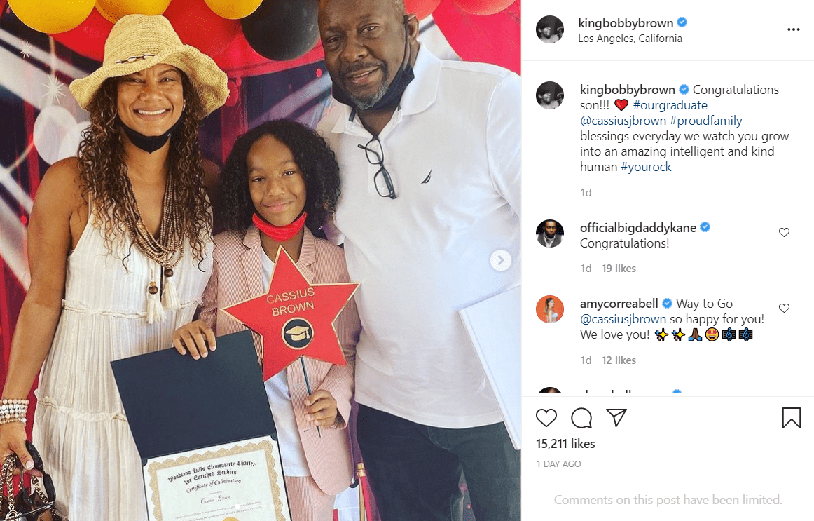 Bobby brown and his wife Alicia take a photo with their son Cassius in tribute to his graduation from sixth grade. | Photo: Instagram/kingbobbybrown