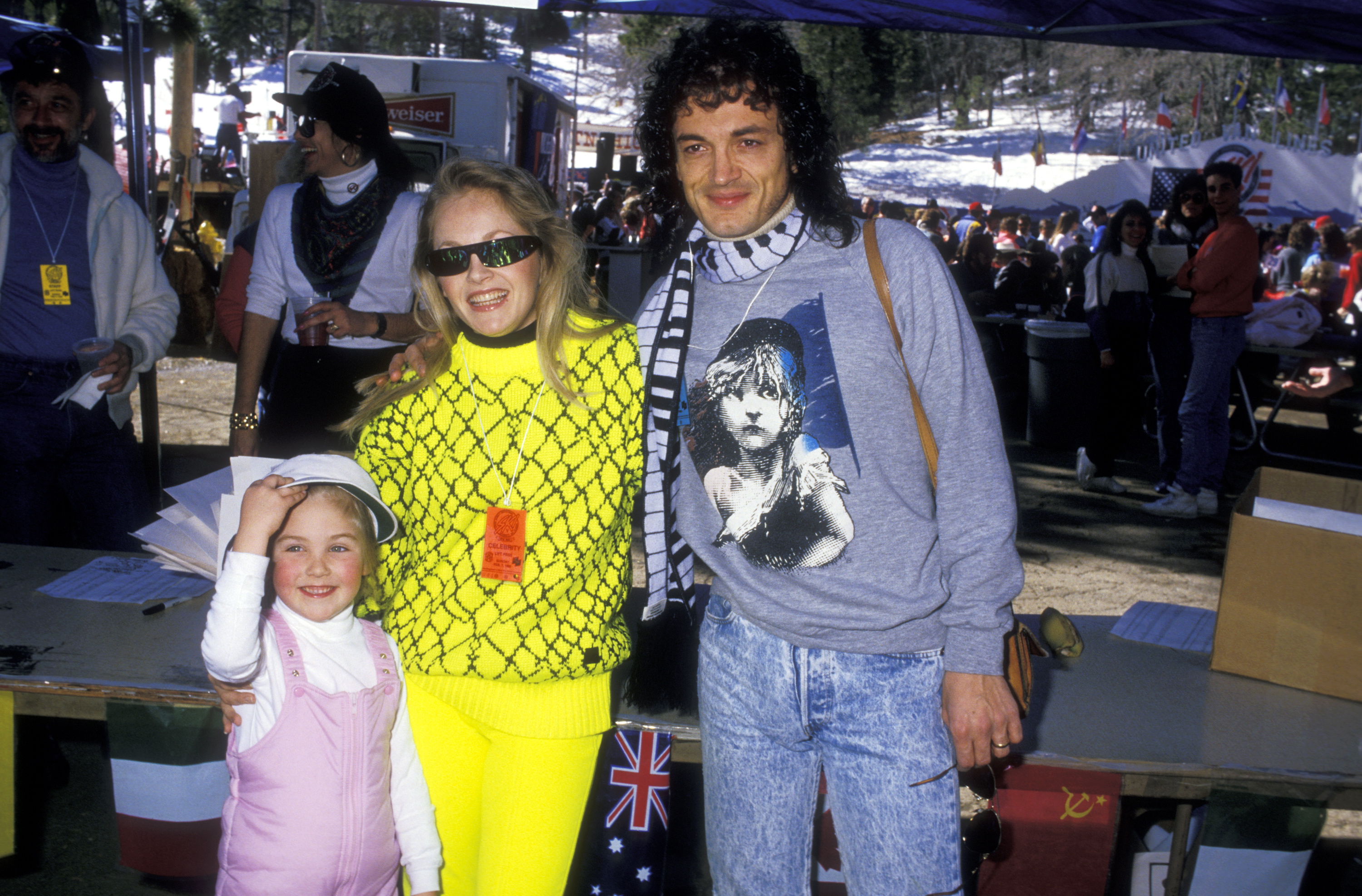 The actress, her husband, Domenick Allen, and her daughter, Cherish Lee, attend the Fifth Annual Steve Kanaly Invitational Celebrity Ski Classic to Benefit the March of Dimes on February 7, 1988 in California | Source: Getty Images