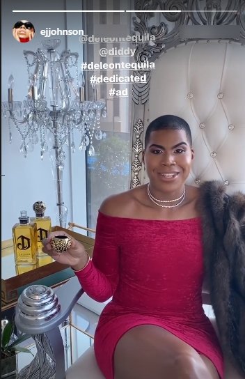 EJ Johnson posing while seated in a red dress and taking tequila. | Photo: Instagram/Ejjohnson_