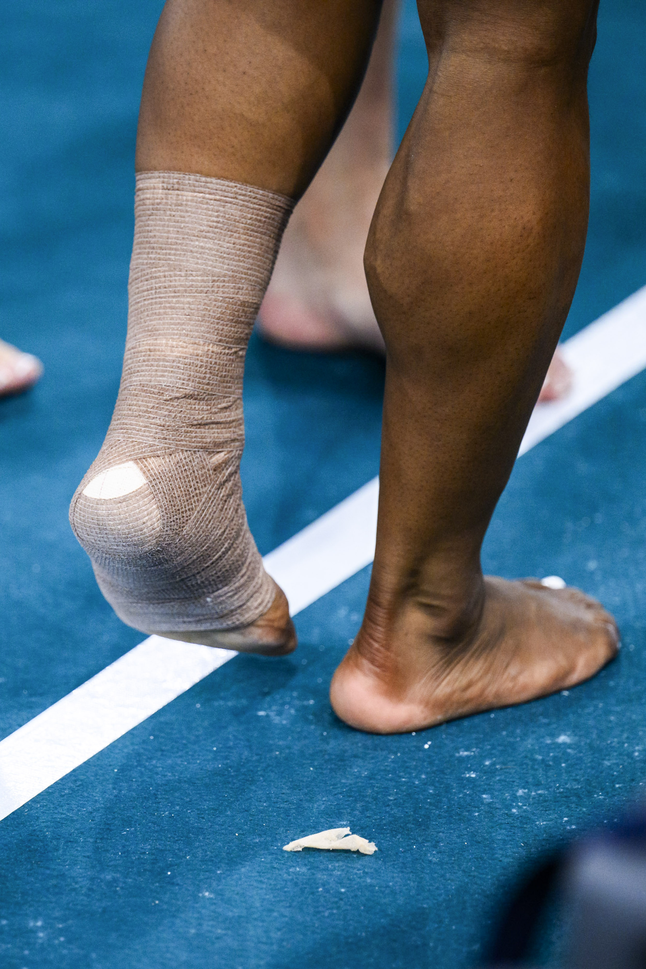 The foot of Simone Biles bandaged after an injury at the Olympic Games Paris 2024 on July 28, 2024, in Paris, France. | Source: Getty Images