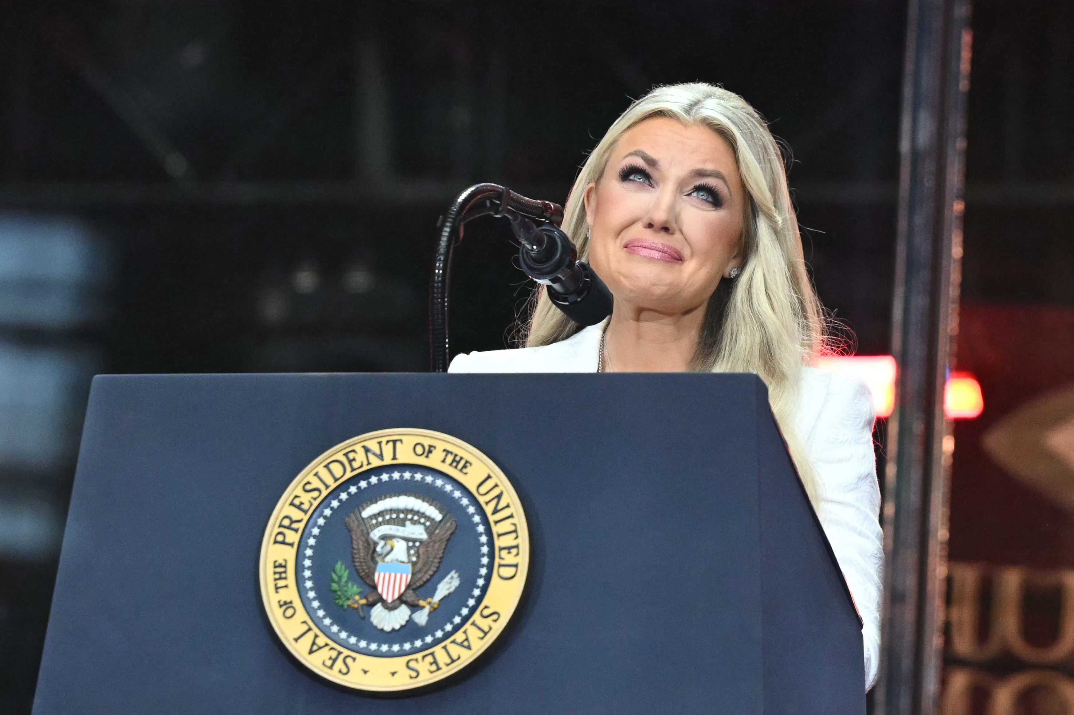 Erika Kirk, Charlie Kirk's widow, speaks during the public memorial service for Charlie Kirk at State Farm Stadium on September 21, 2025 | Source: Getty Images