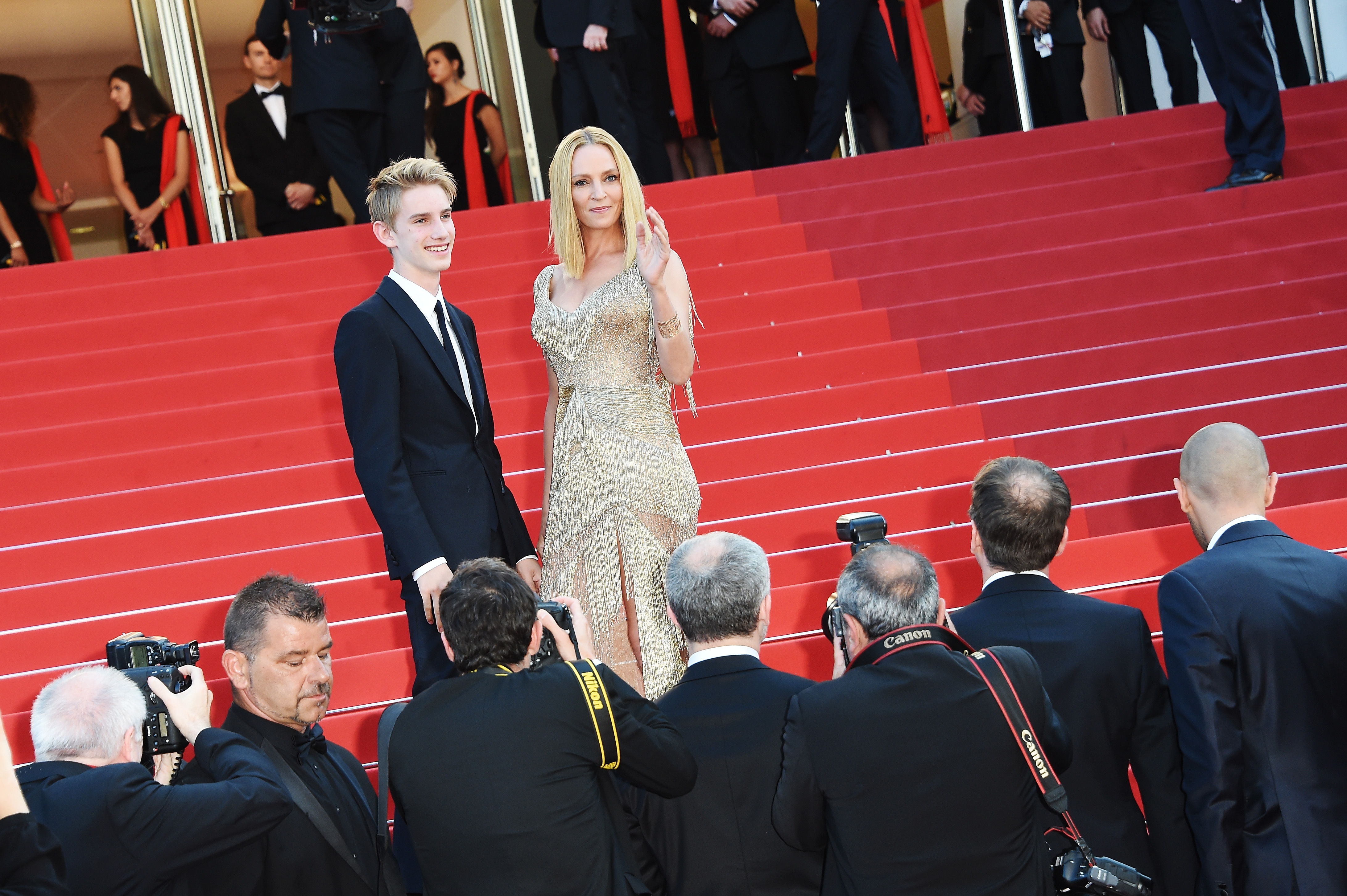 Levon Thurman-Hawke and Uma Thurman at the 70th Annual Cannes Film Festival on May 28, 2017, in Cannes, France. | Source: Getty Images