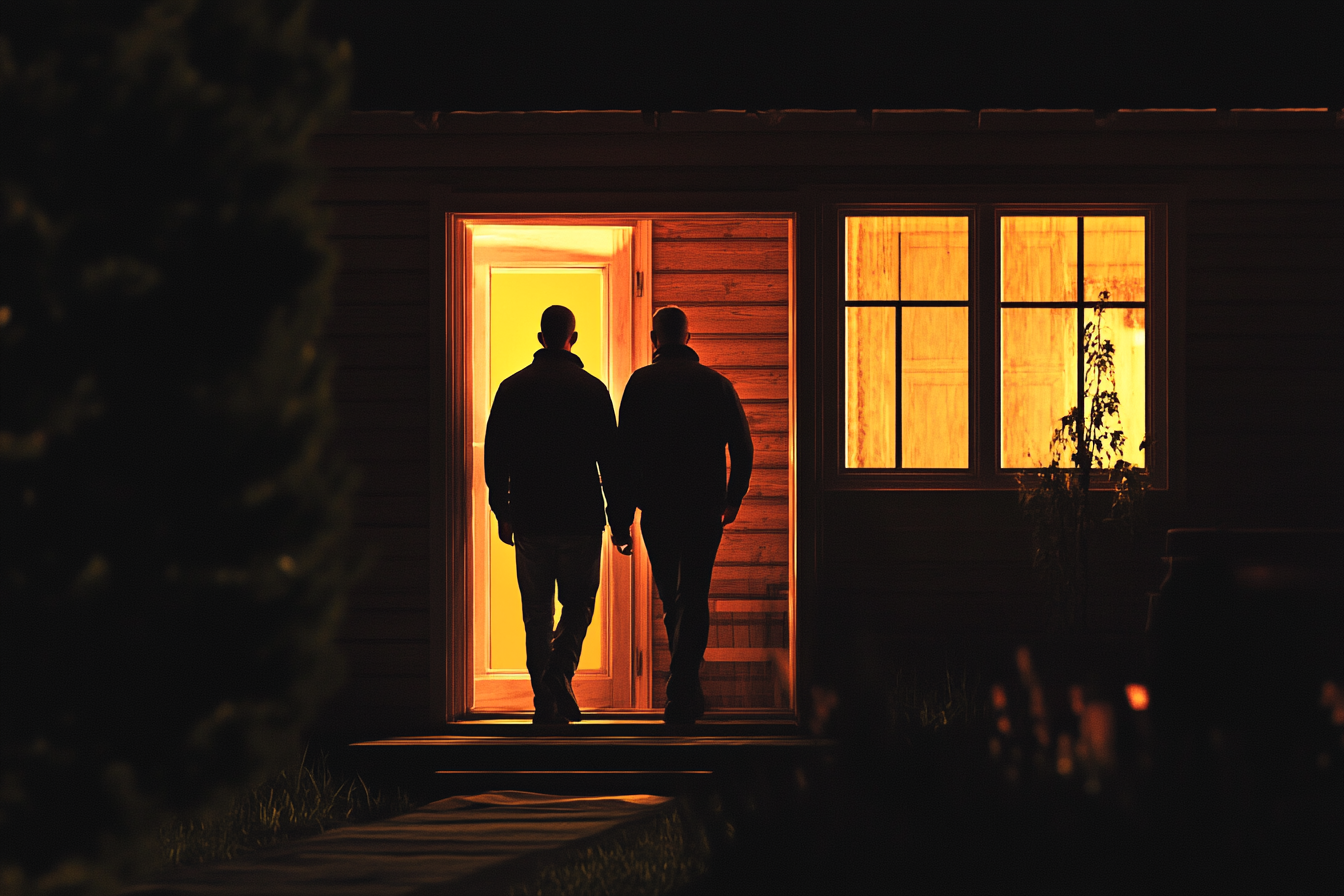 Silhouette of two men entering a house | Source: Midjourney