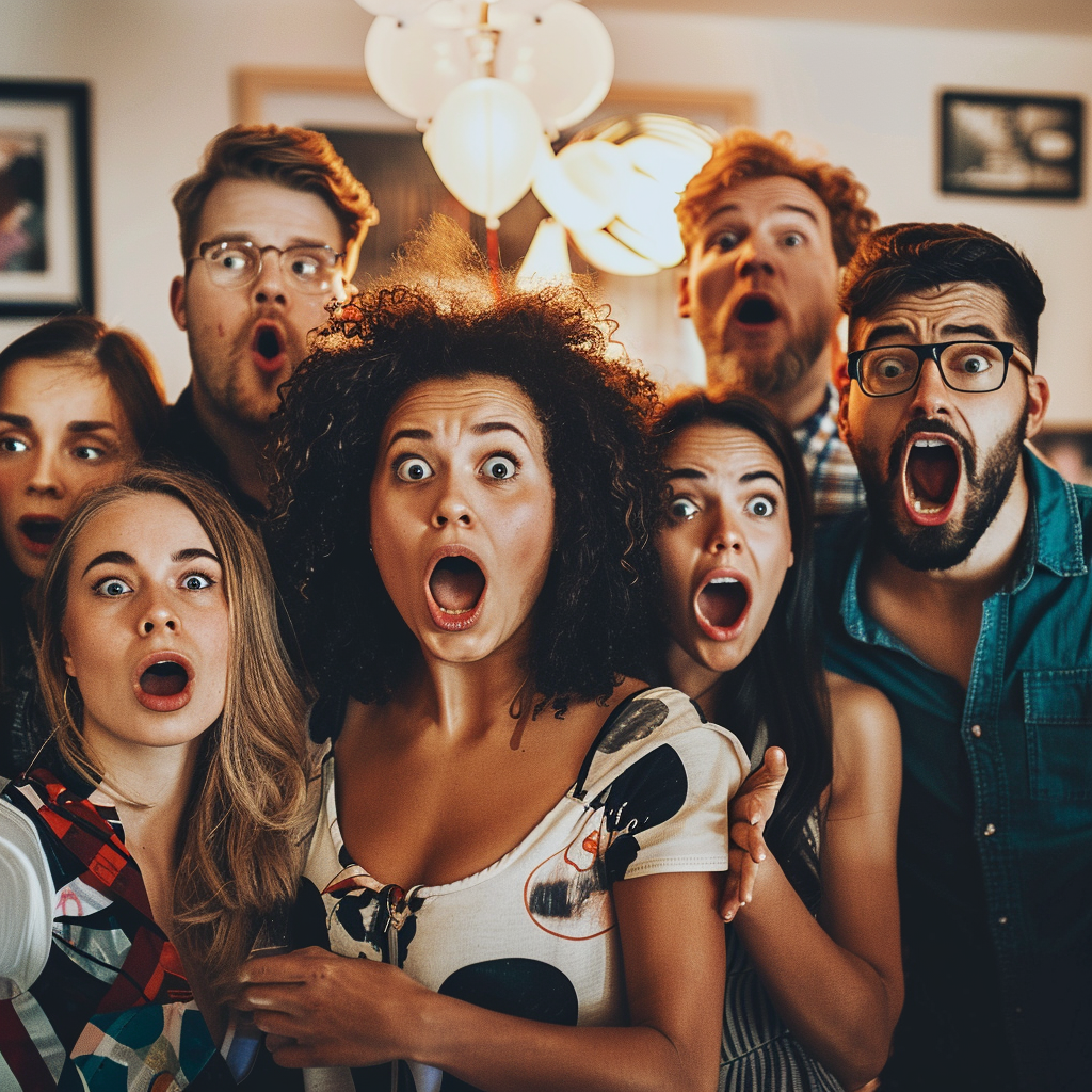 A group of shocked people | Source: Midjourney