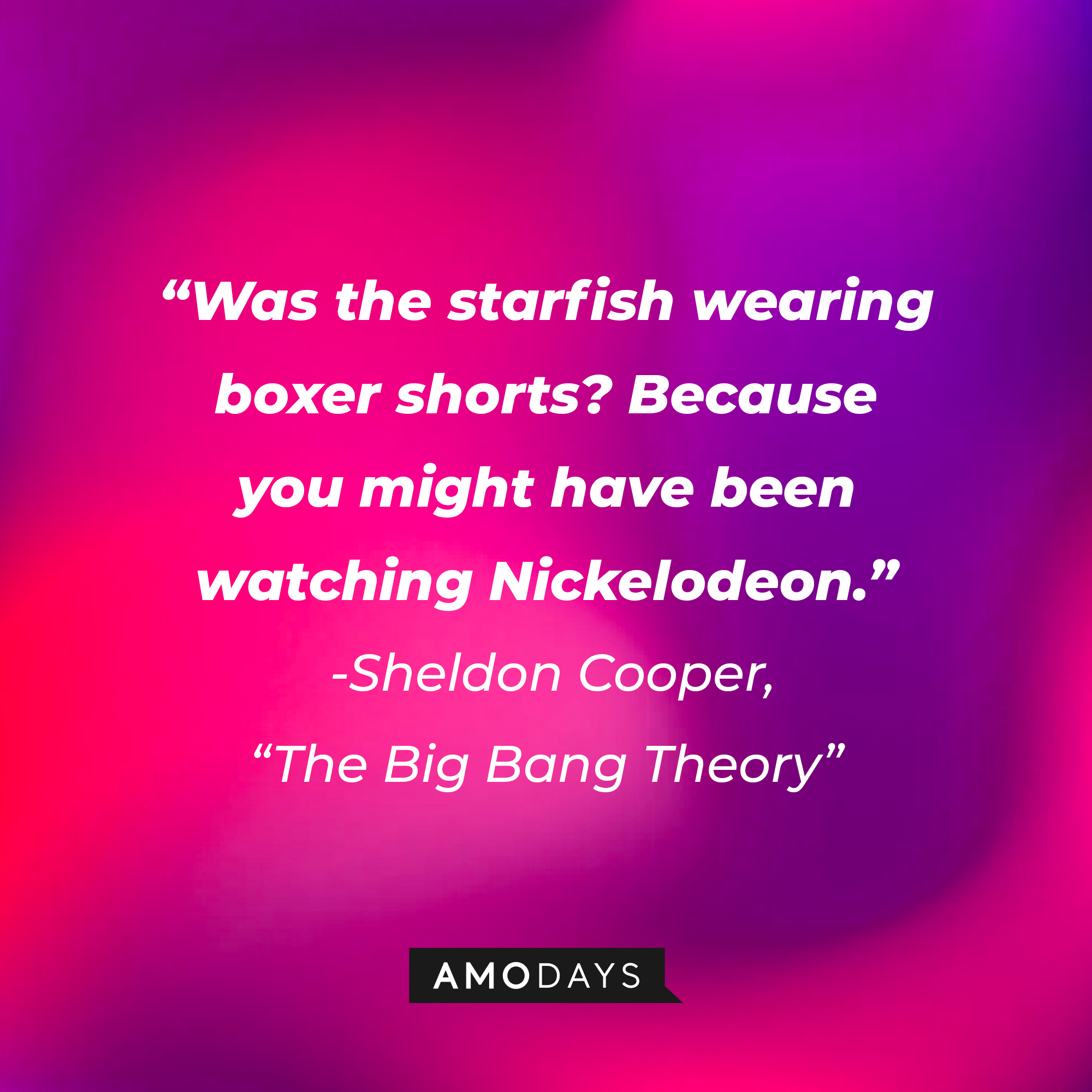 Sheldon Cooper's quote from "The Big Bang Theory": "Was the starfish wearing boxer shorts? Because you might have been watching Nickelodeon." | Source: Amodays