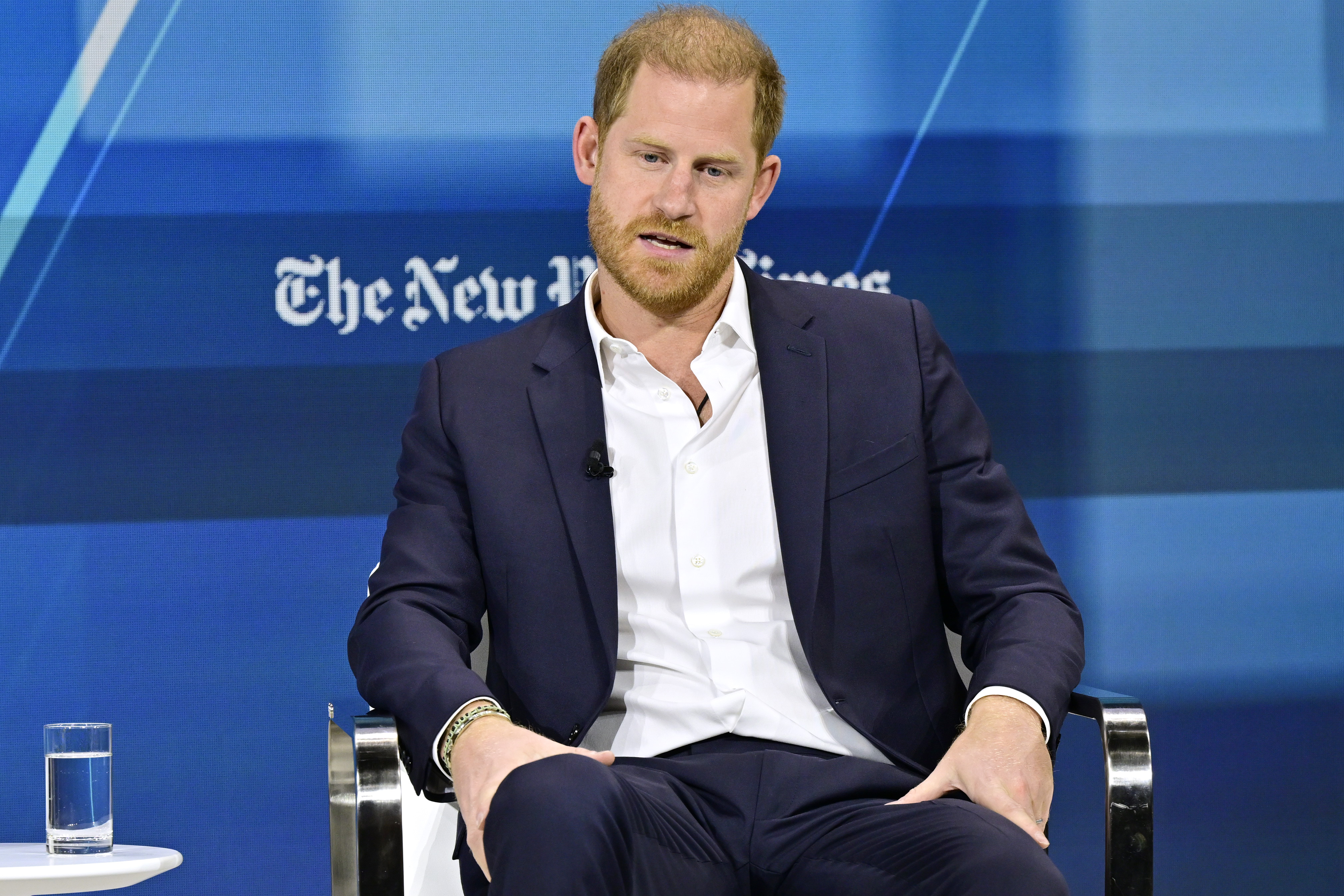 Prince Harry speaks onstage during The New York Times Dealbook Summit on December 04, 2024, in New York City. | Source: Getty Images