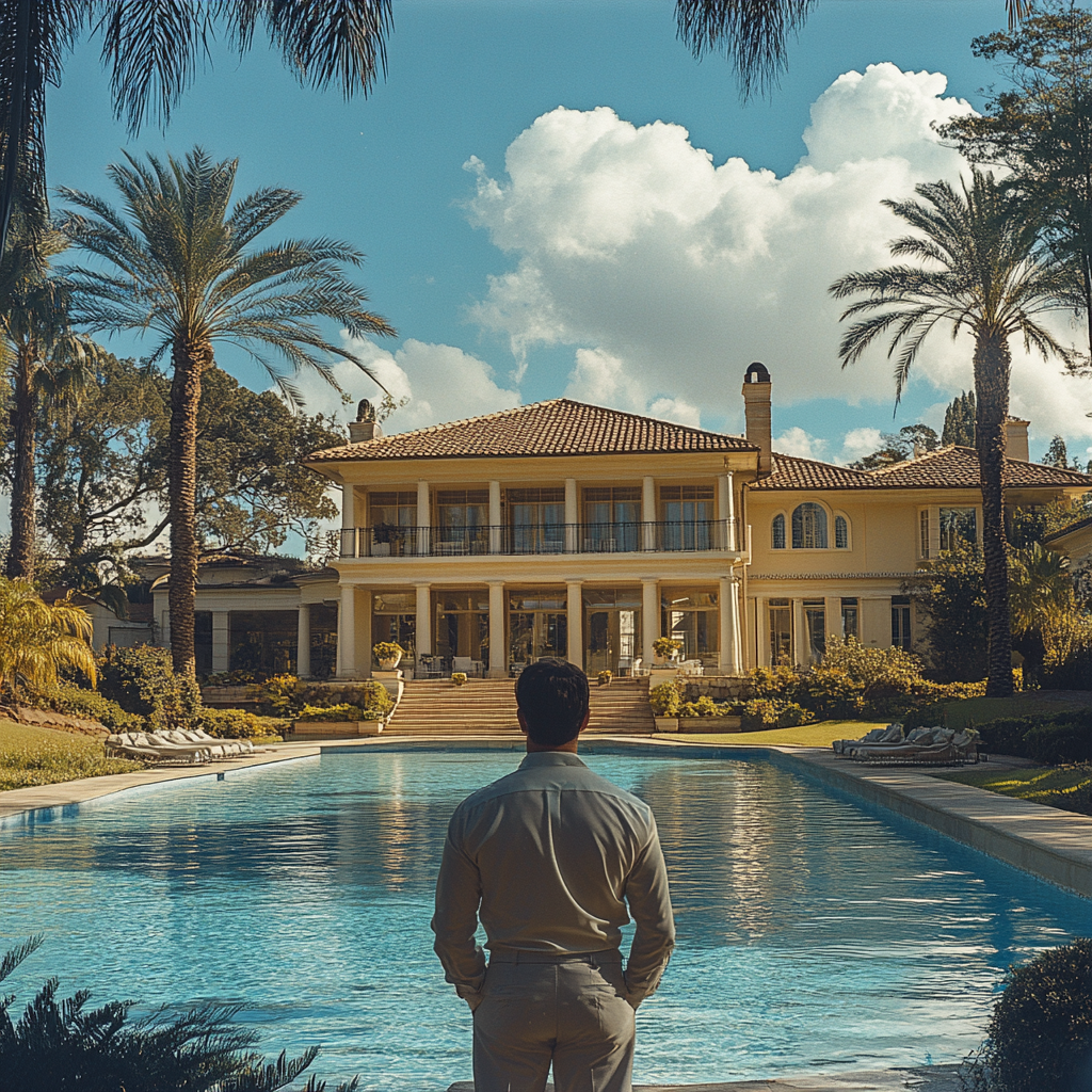 A man standing outside a mansion | Source: Midjourney