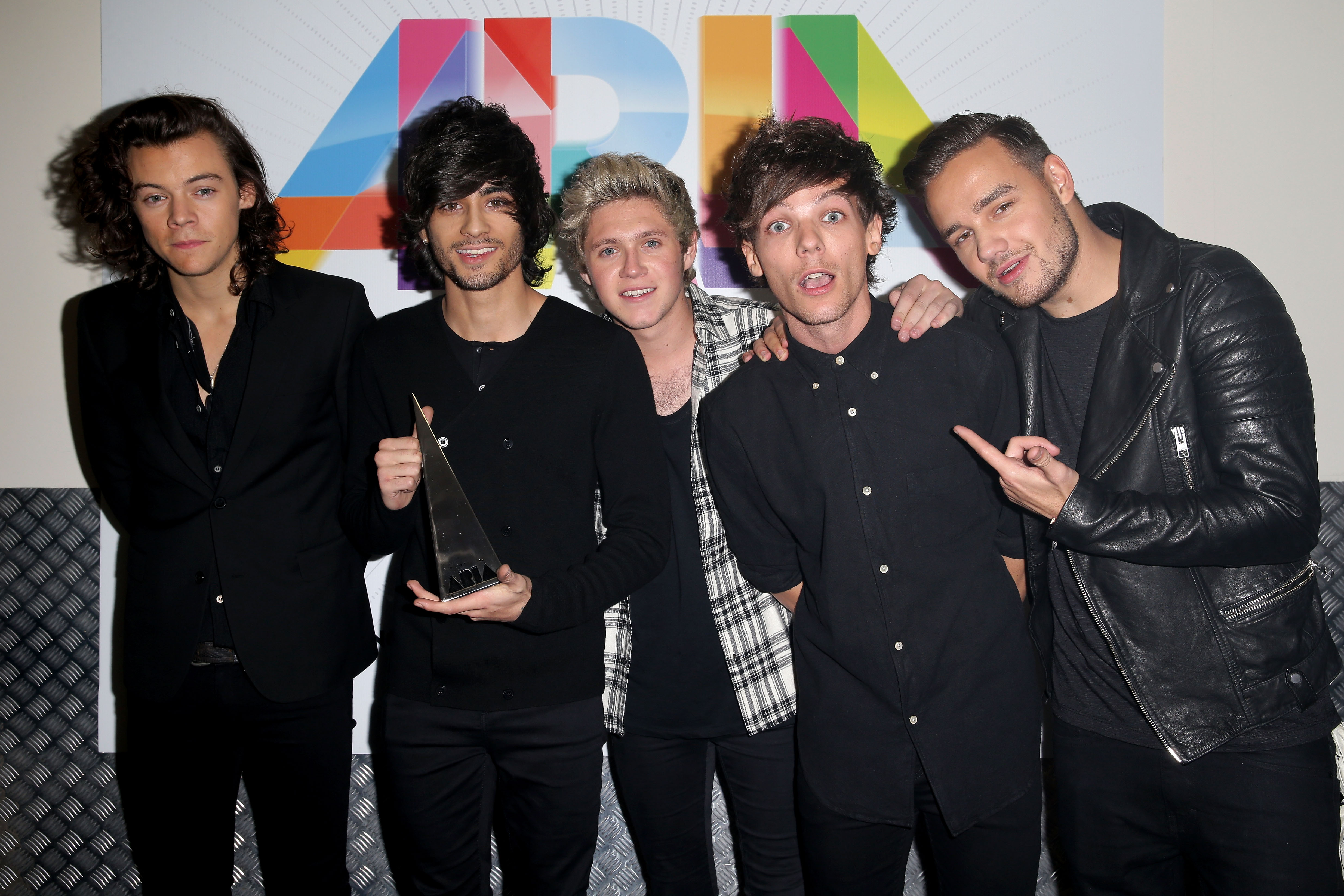 Harry Styles, Zayn Malik, Niall Horan, Louis Tomlinson, and Liam Payne at the 28th Annual ARIA Awards in Sydney, Australia, on November 26, 2014 | Source: Getty Images