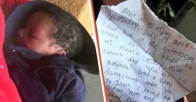 An abandoned baby and a letter written by the distressed mom | Photo: twitter.com/ScottishSun