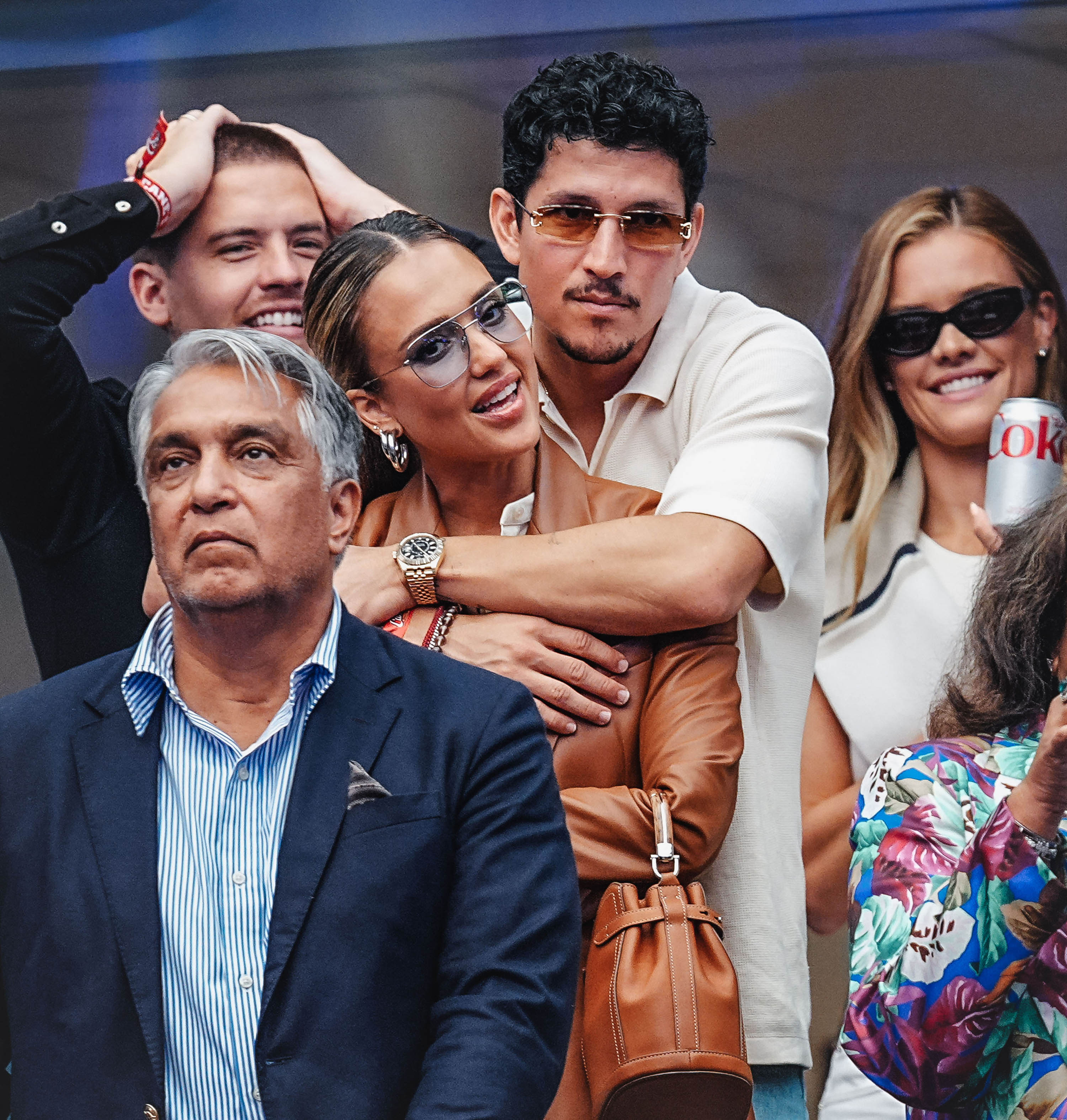 Ramirez embraces Alba as they watch the Men's Singles Final on Day 15 of the 2025 US Open Tennis Championships at the USTA Billie Jean King National Tennis Center on September 07, 2025 in Flushing Meadows, Queens, New York City.
