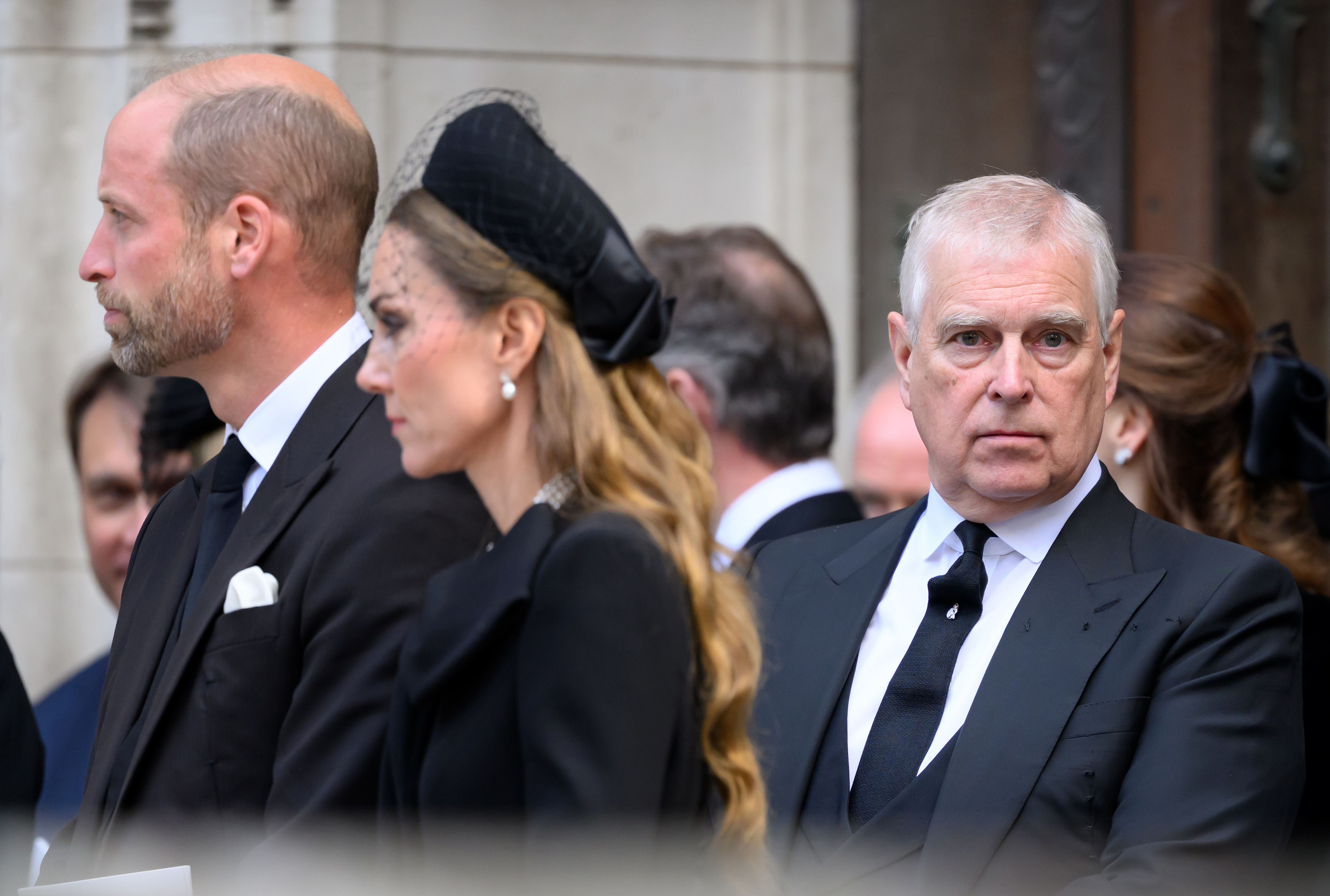 Prince William, Prince of Wales, Catherine, Princess of Wales and Prince Andrew, Duke of York attend the Requiem Mass service for the Duchess of Kent at Westminster Cathedral on September 16, 2025 in London, England. | Source: Getty Images