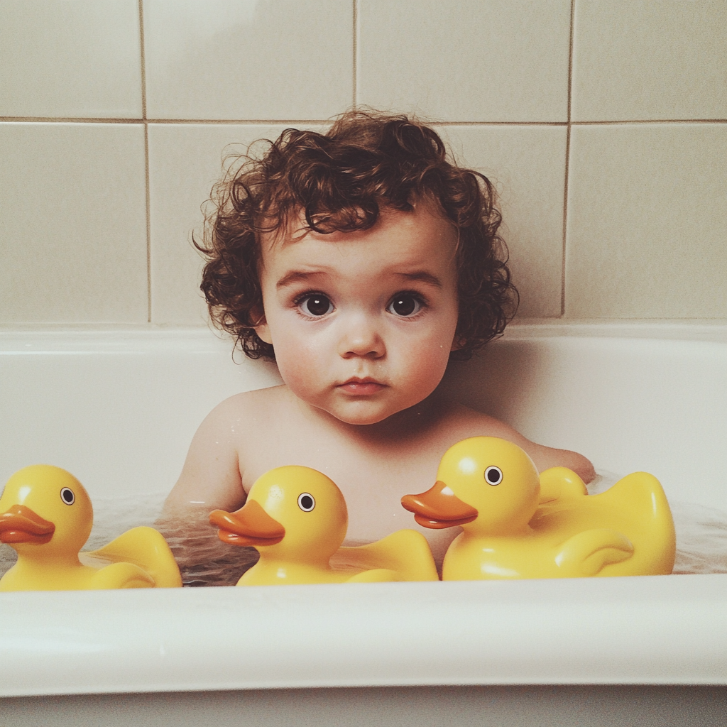 A little boy in a bathtub with rubber ducks | Source: Midjourney