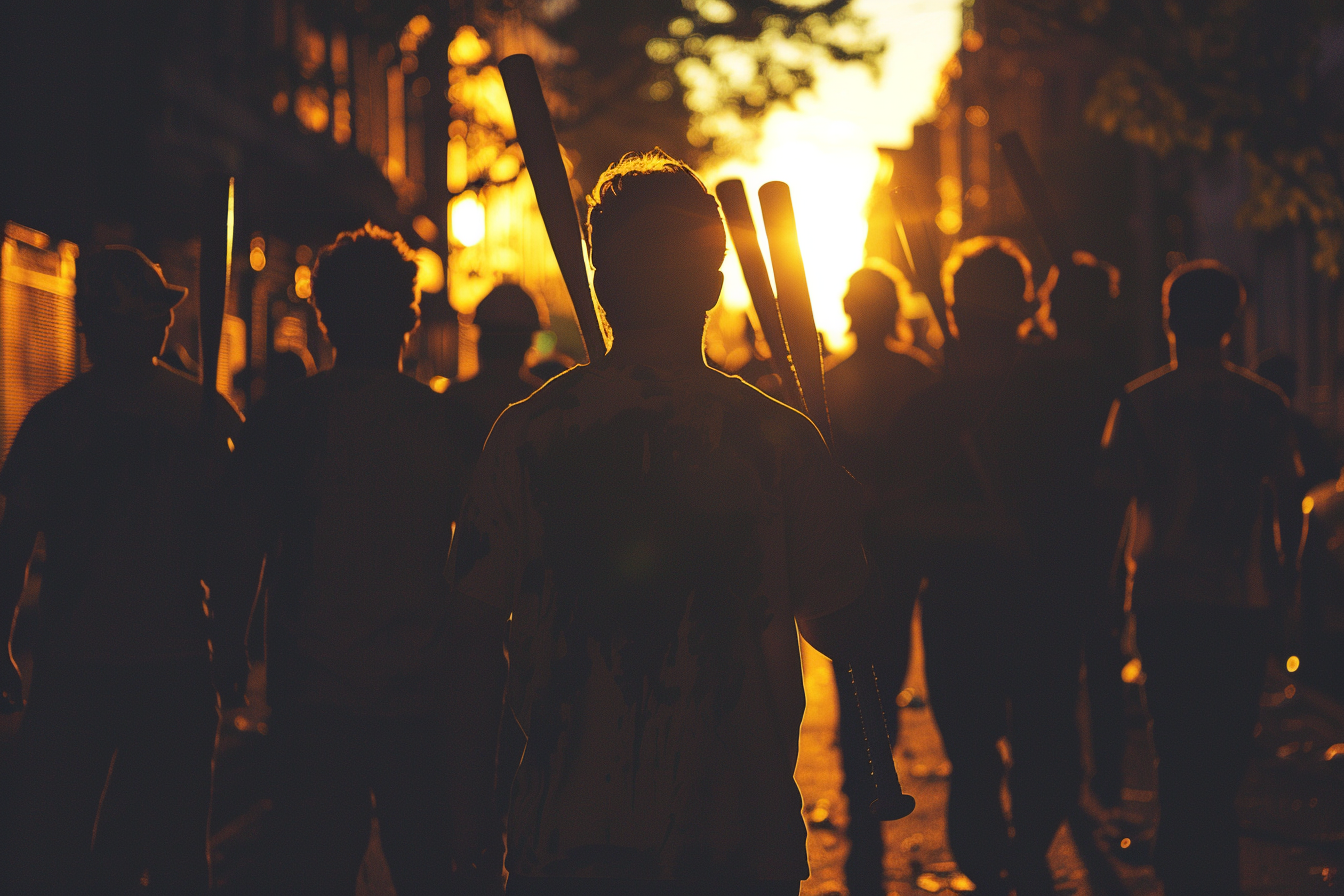 Silhouette of men wielding baseball bats | Source: Midjourney