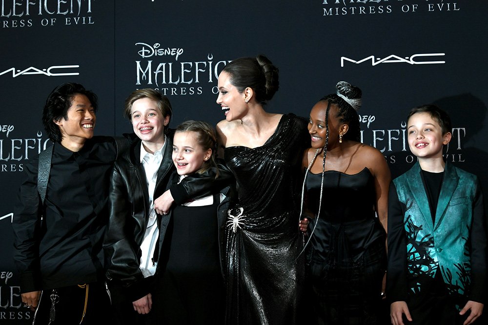 Pax Thien Jolie-Pitt, Shiloh Nouvel Jolie-Pitt, Vivienne Marcheline Jolie-Pitt, Angelina Jolie, Zahara Marley Jolie-Pitt, and Knox Léon Jolie-Pitt attend the world premiere of Disney's “Maleficent: Mistress Of Evil" at El Capitan Theatre on September 30, 2019 in Los Angeles, California. I Image: Getty Images