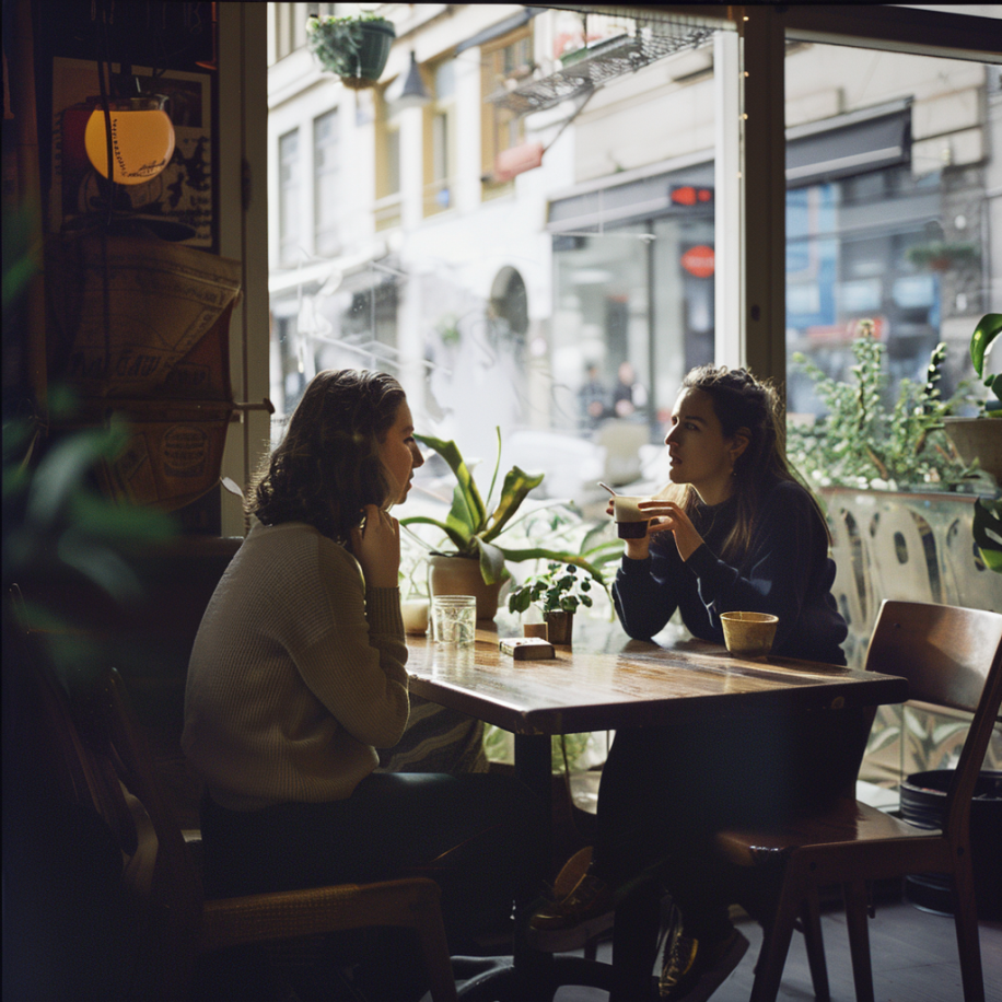 Two women meeting in a café | Source: Midjourney