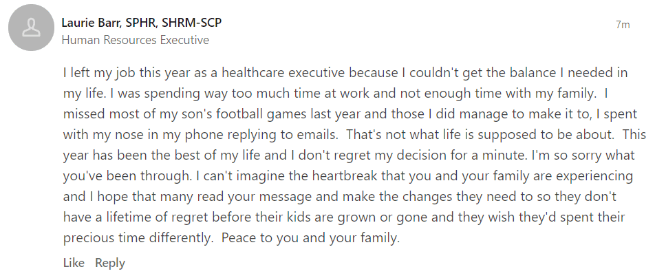 Commentaire d'un utilisateur sur le post LinkedIn de Jessica Brandes. | Source: LinkedIn / JessicaBrandes