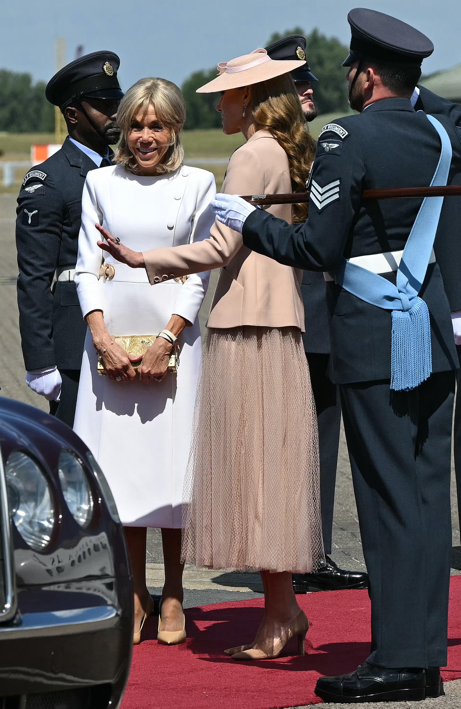 Brigitte Macron and Catherine, Princess of Wales, following the French First Lady's arrival at RAF Northolt on July 8, 2025, in Windsor, England. | Source: Getty Images