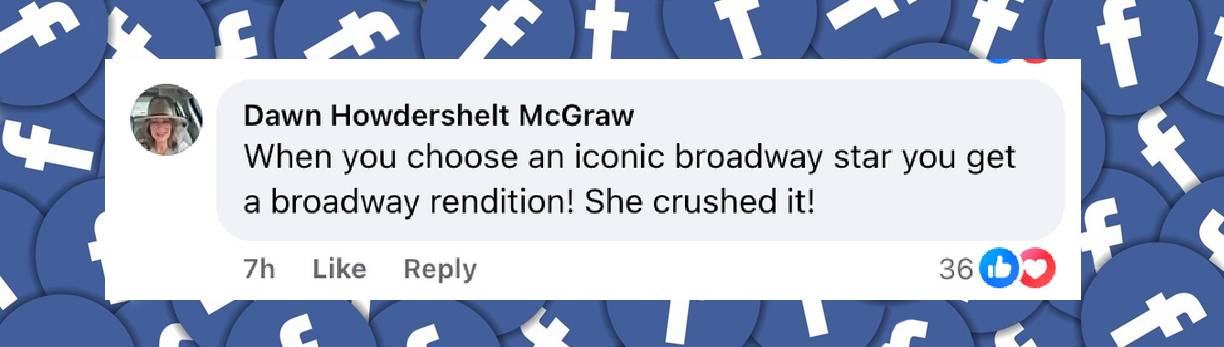 A fan's reaction to Kristin Chenoweth's rendition of the national anthem, from a post dated June 23, 2025 | Facebook/pagesix