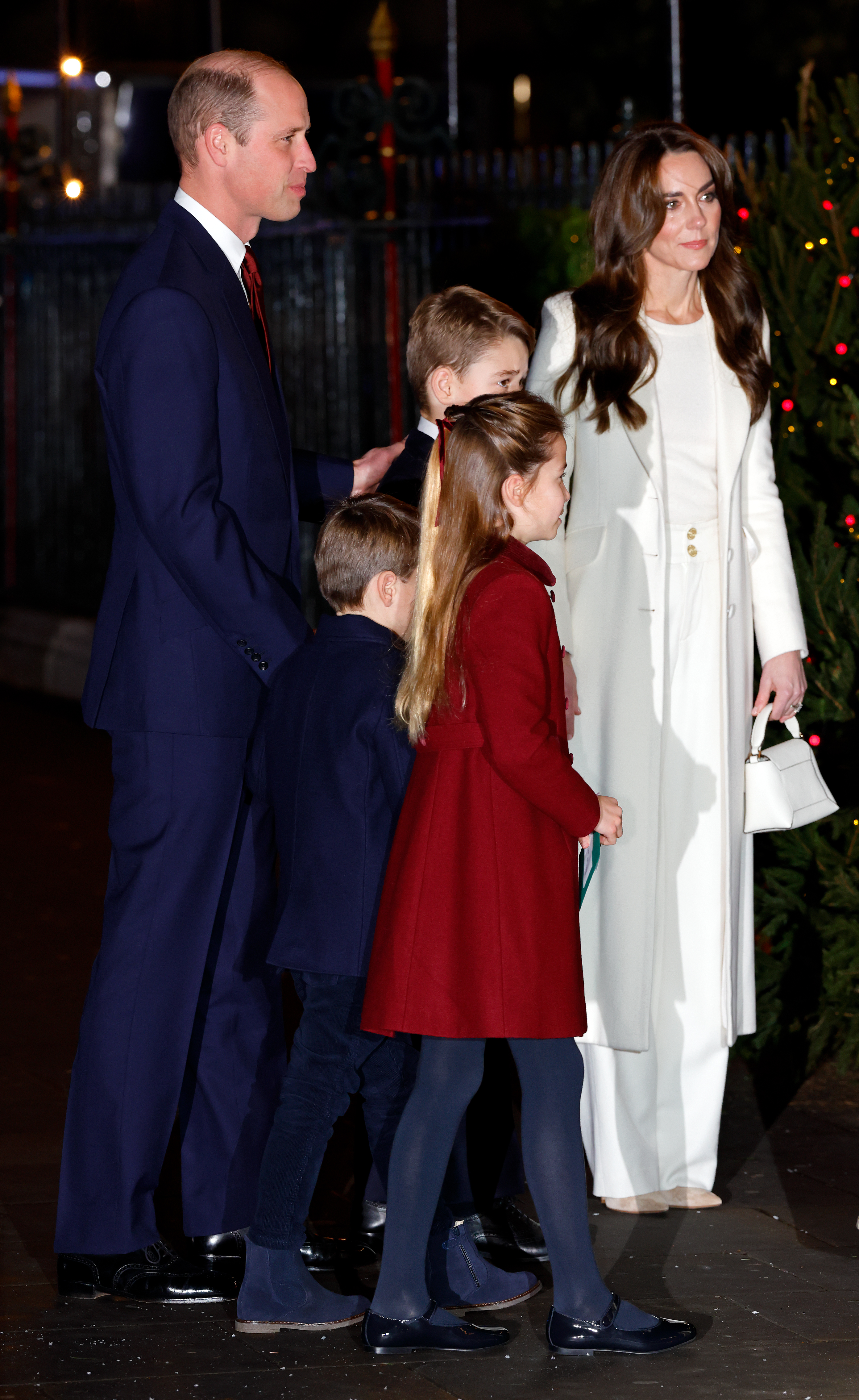 Prince William, Prince Louis, Prince George, Princess Charlotte and Kate Middleton at the "Together At Christmas" Carol Service in London, England on December 8, 2023 | Source: Getty Images