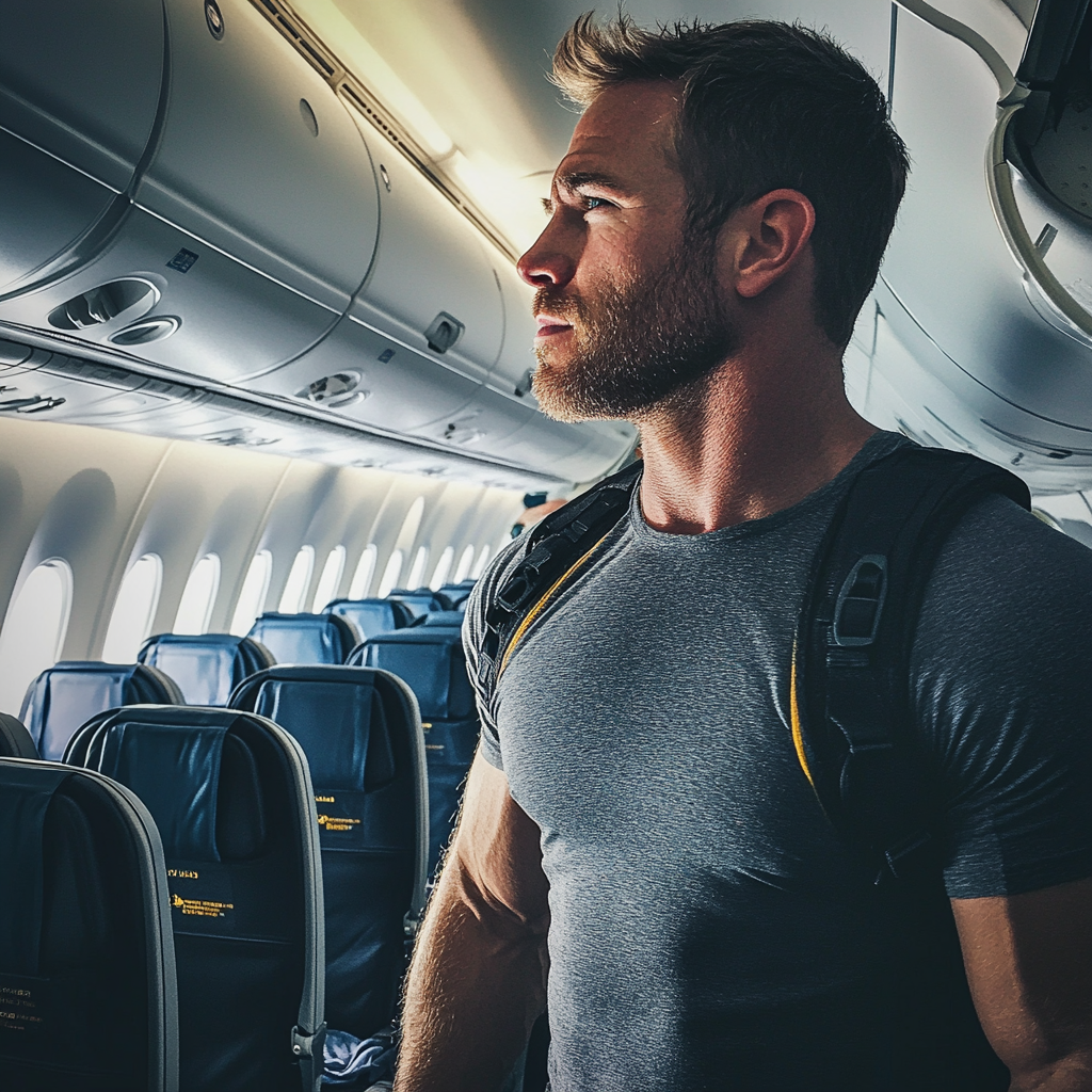 A man standing in an airplane | Source: Midjourney