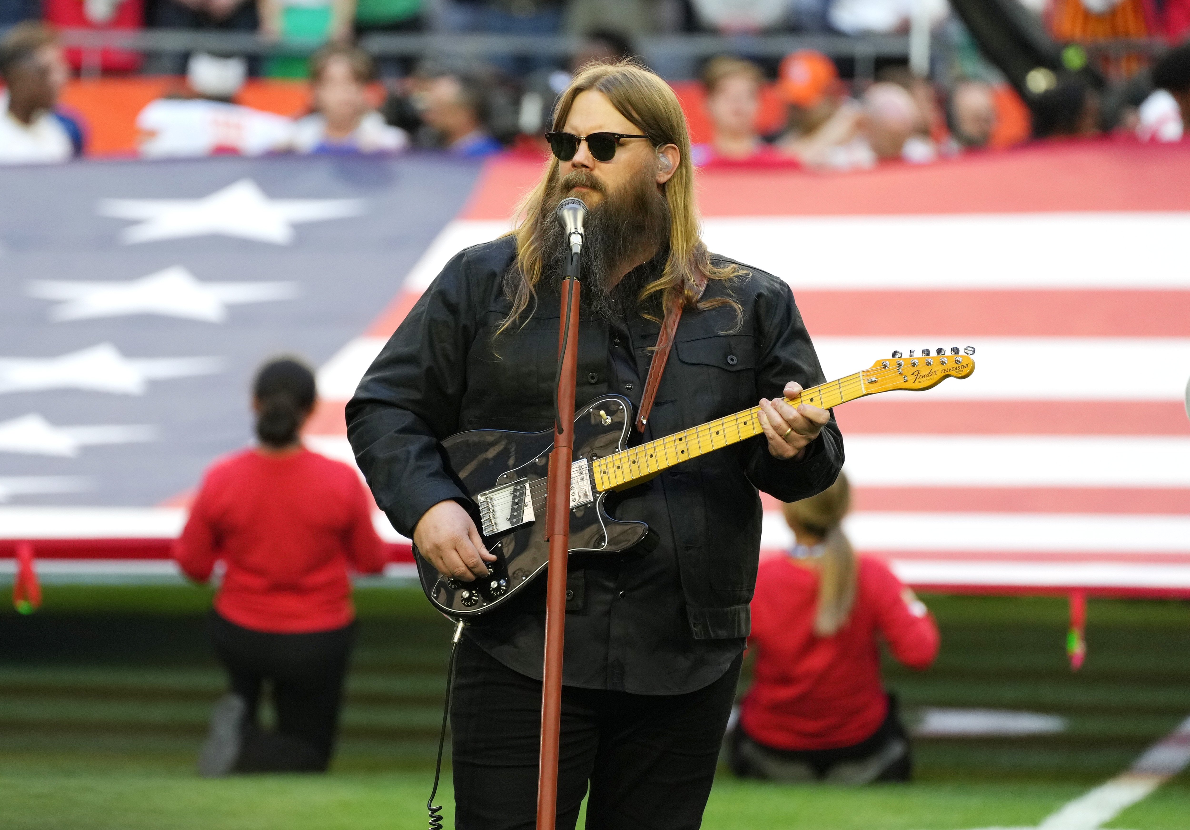 Chris Stapleton is pictured as he performs the national anthem during Super Bowl LVII at State Farm Stadium on February 12, 2023, in Glendale, Arizona | Source: Getty Images