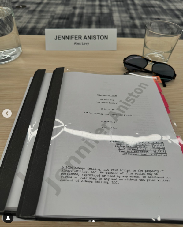 Jennifer Aniston's shares her script for "The Morning Show," posted in July 2024 | Source: Instagram/jenniferaniston