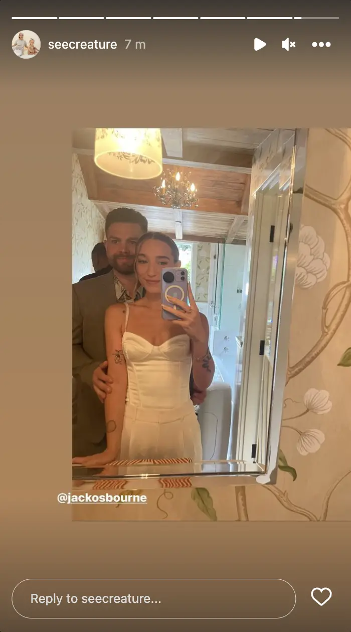 Aree Gearhart Osbourne and Jack Osbourne on their wedding day, dated September 21, 2023, Instagram Stories. | Source: Instagram/seecreature