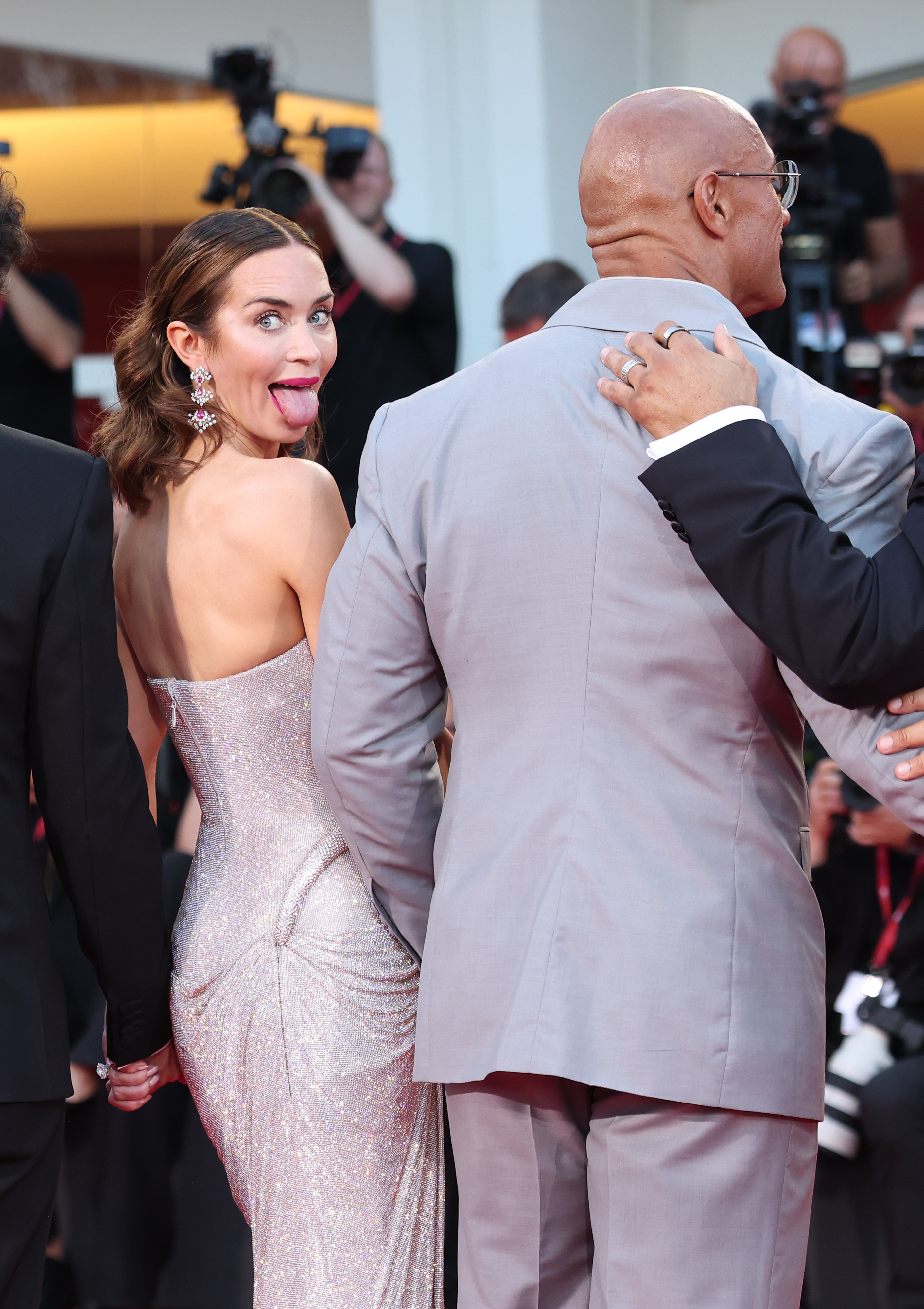 Dwayne Johnson pictured with Emily Blunt on September 1, 2025 in Venice, Italy. | Source: Getty Images