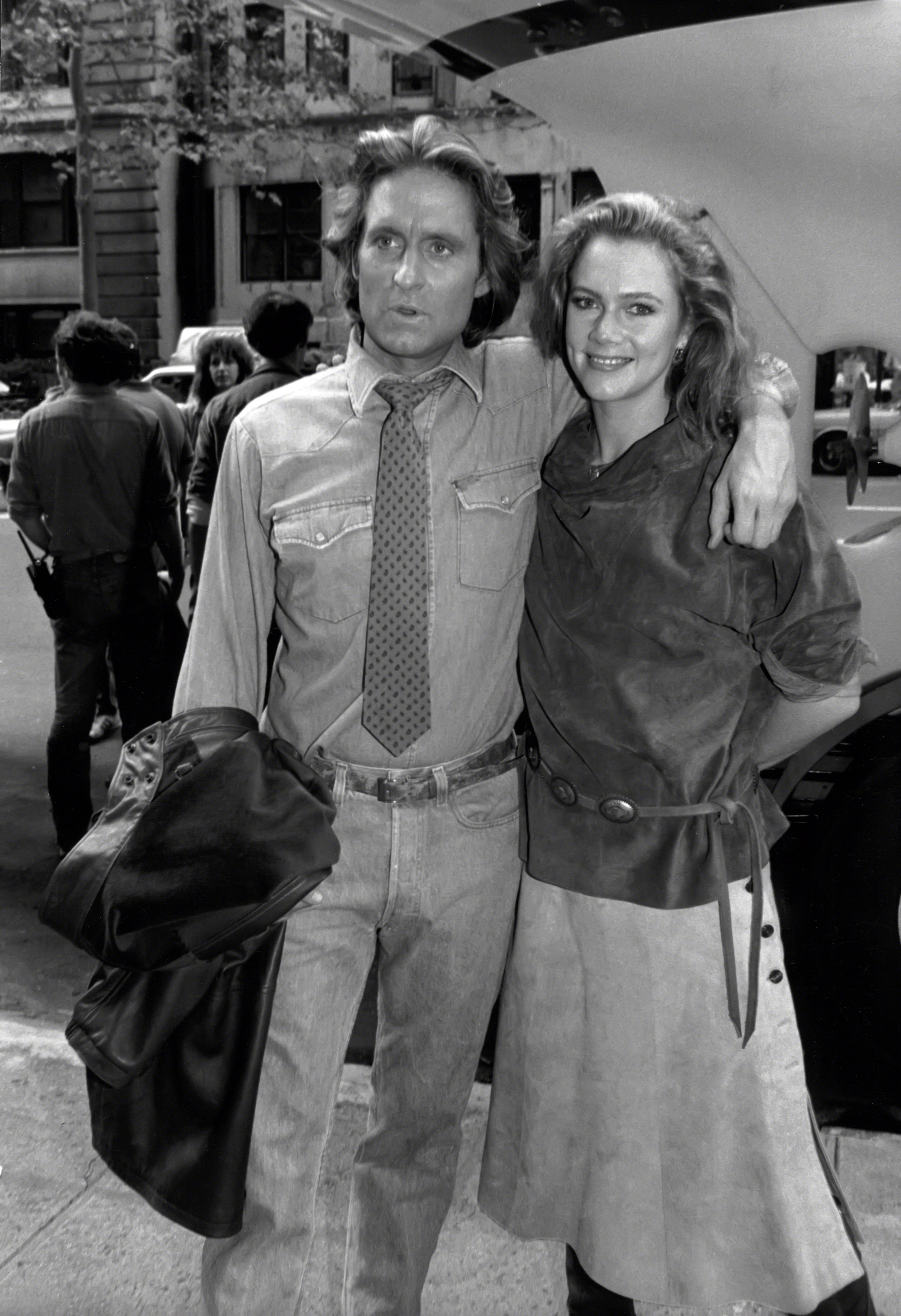 Michael Douglas and Kathleen Turner during promotions for "Romancing the Stone" in 1983 | Source: Getty Images