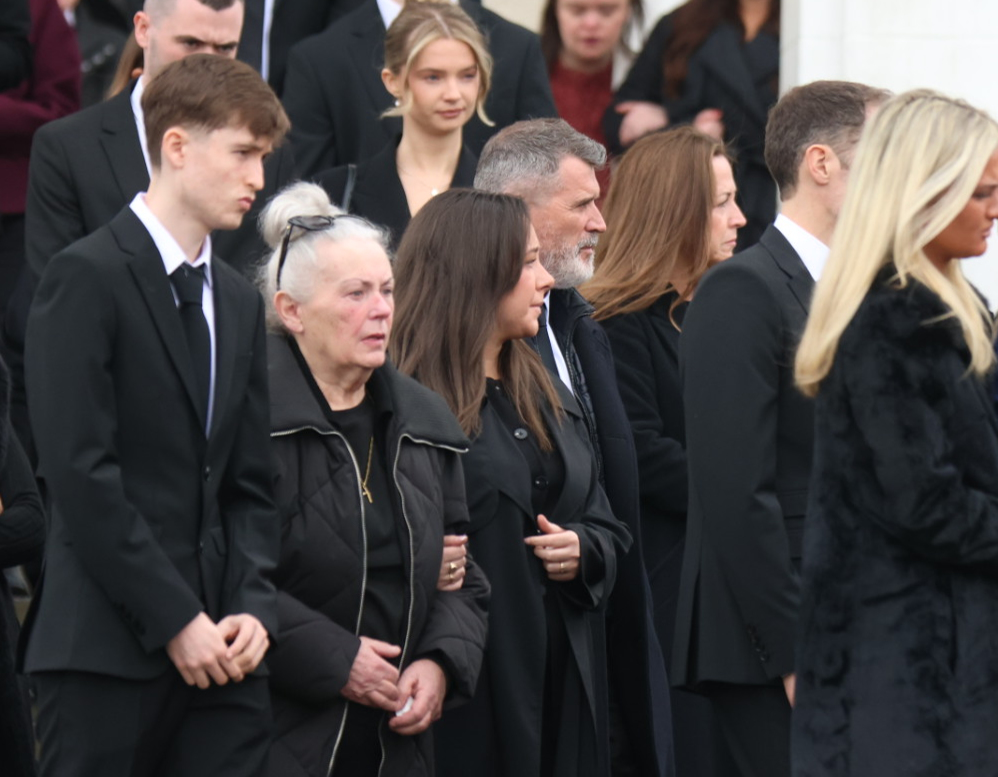 Roy Keane and other mourners leaving his mother's funeral at the Church of the Resurrection on 31 March 2026 in Cork, Ireland. | Source: Getty Images