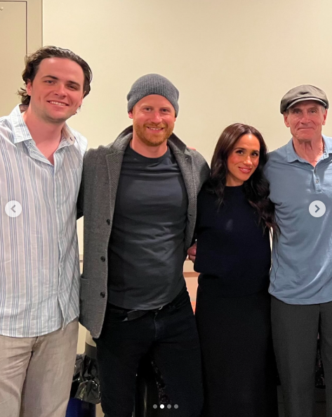 Henry Taylor, Prince Harry, Meghan Markle, and James Taylor posing for a photo. | Source: Instagram/meghan