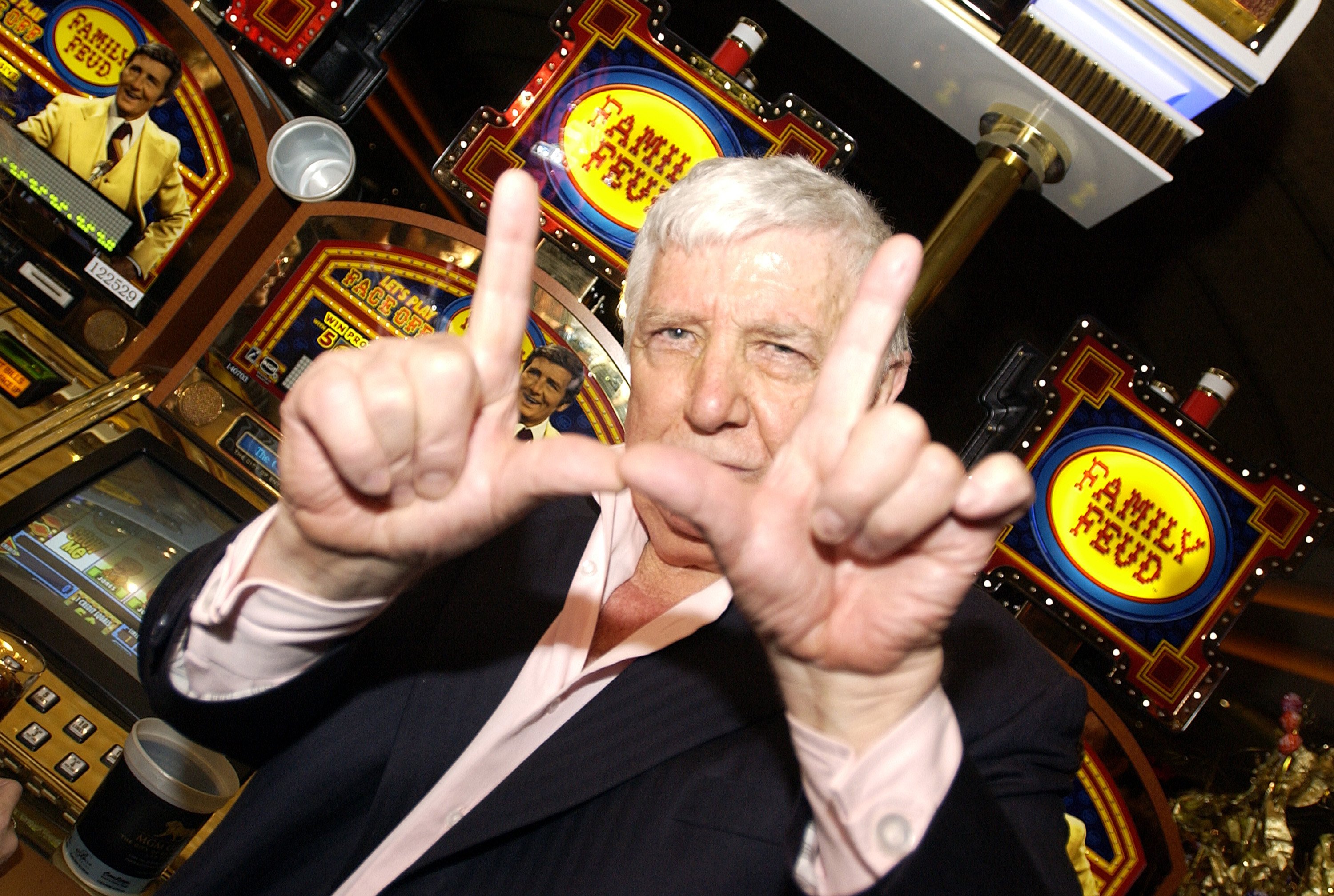 Richard Dawson launching the new "Family Feud" video slots in Las Vegas, Nevada, on February 28, 2003. | Source: Denise Truscello/WireImage/Getty Images