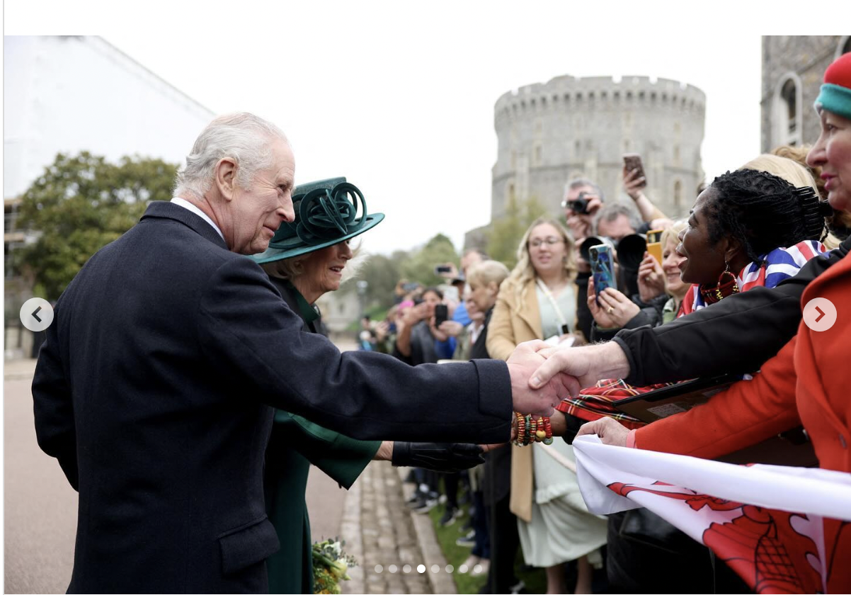 King Charles and Queen Camilla greeting spectators outside St. George's Chapel in Windsor on March 31, 2024 | Source: Instagram/theroyalfamily