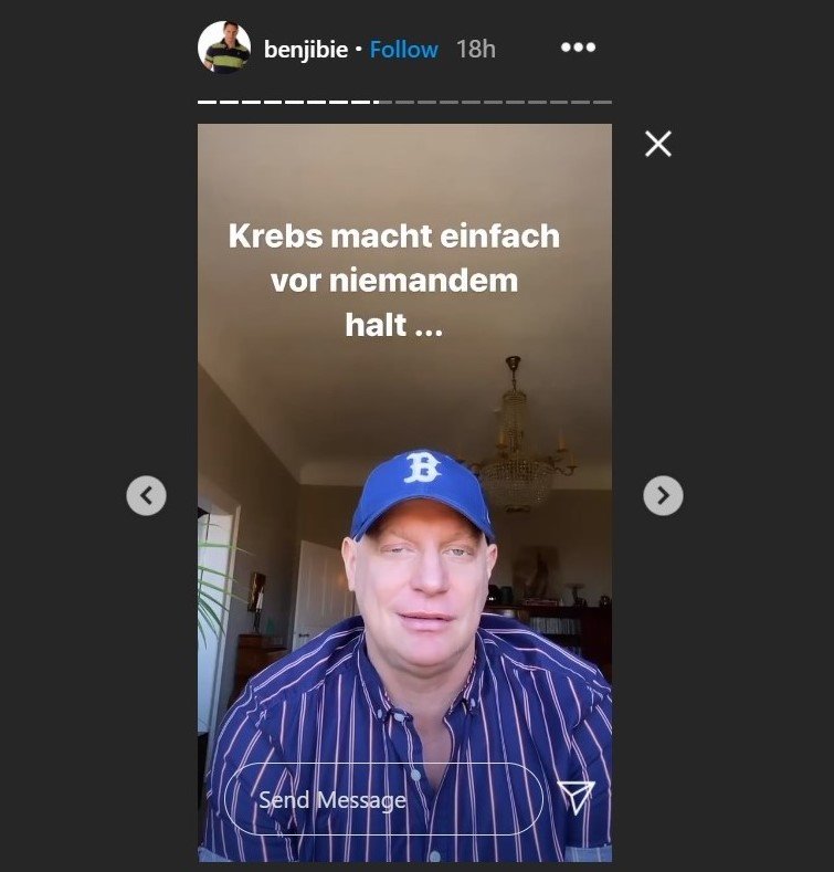 Screenshot der Instagram-Story von Benjamin Bieneck, in der er seine Krebsdiagnose bestätigte | Quelle: Instagram/benjibie