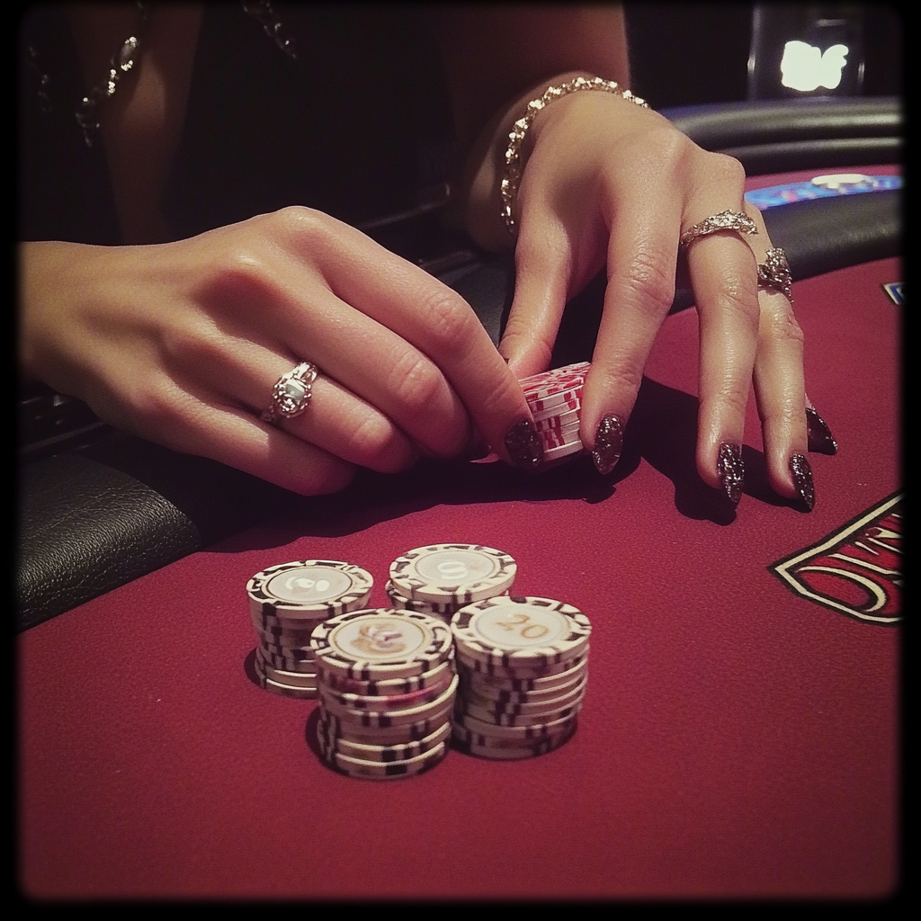 A woman's hands counting chips in a casino | Source: Midjourney