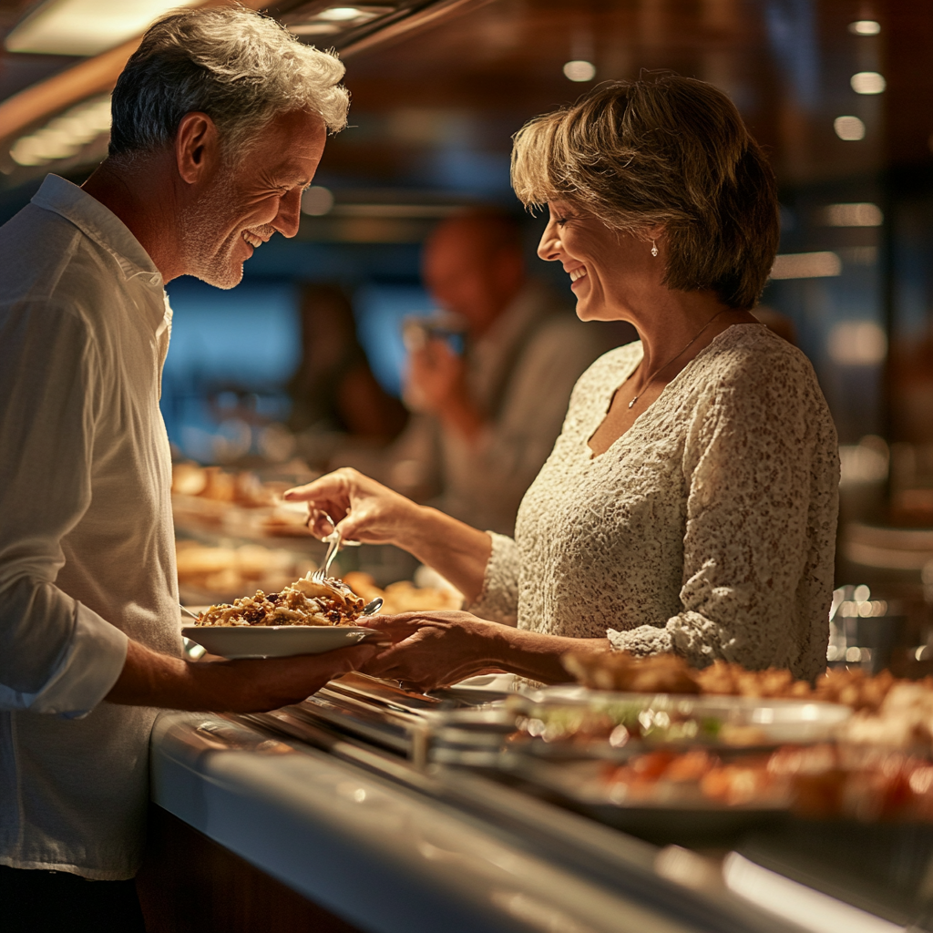 A couple dining on a ship | Source: Midjourney