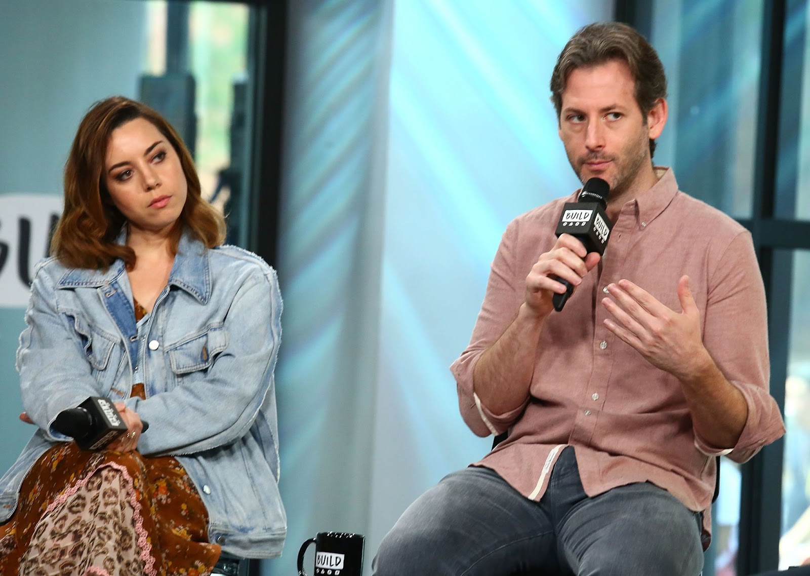 Aubrey Plaza and Jeff Baena during a discussion about "The Little Hours" at Build Studio on June 29, 2017, in New York. | Source: Getty Images