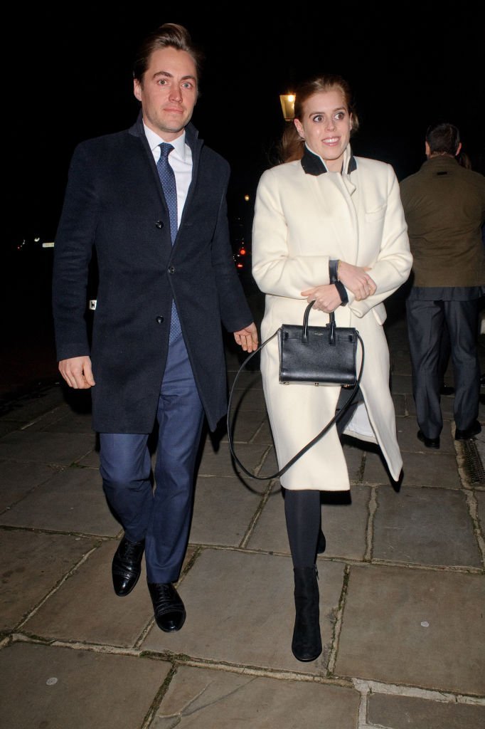 Princess Beatrice (R) and Edoardo Mapelli Mozzi seen attending Evgeny Lebedev's Christmas Party at a private North London residence | Photo: Getty Images