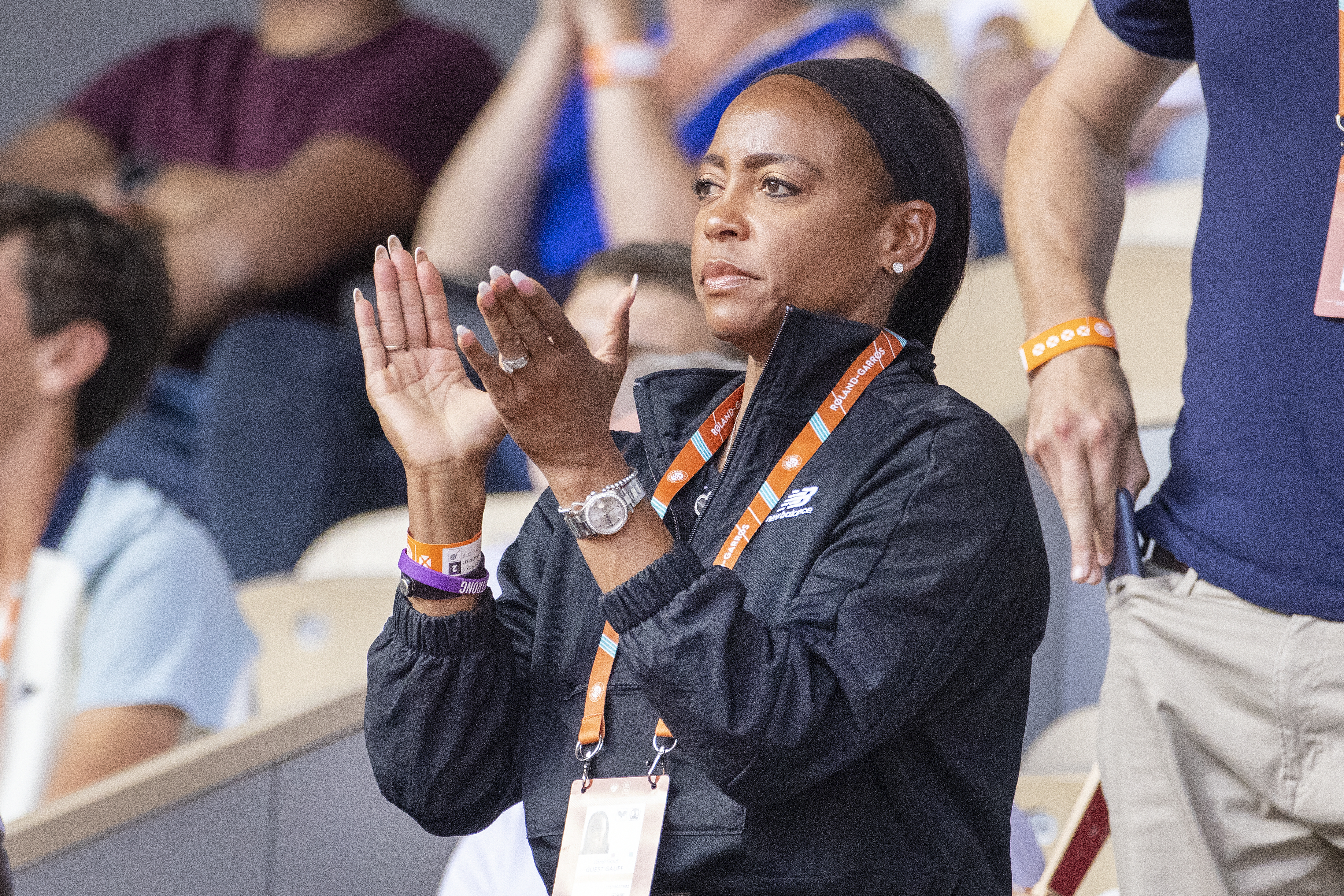 Candi Gauff applauds her daughter, Coco Gauff, during her match against Martina Trevisan of Italy during the Singles Semi-Final match at Court Philippe Chatrier at the 2022 French Open Tennis Tournament on June 2, 2022, in Paris, France. | Source: Getty Images